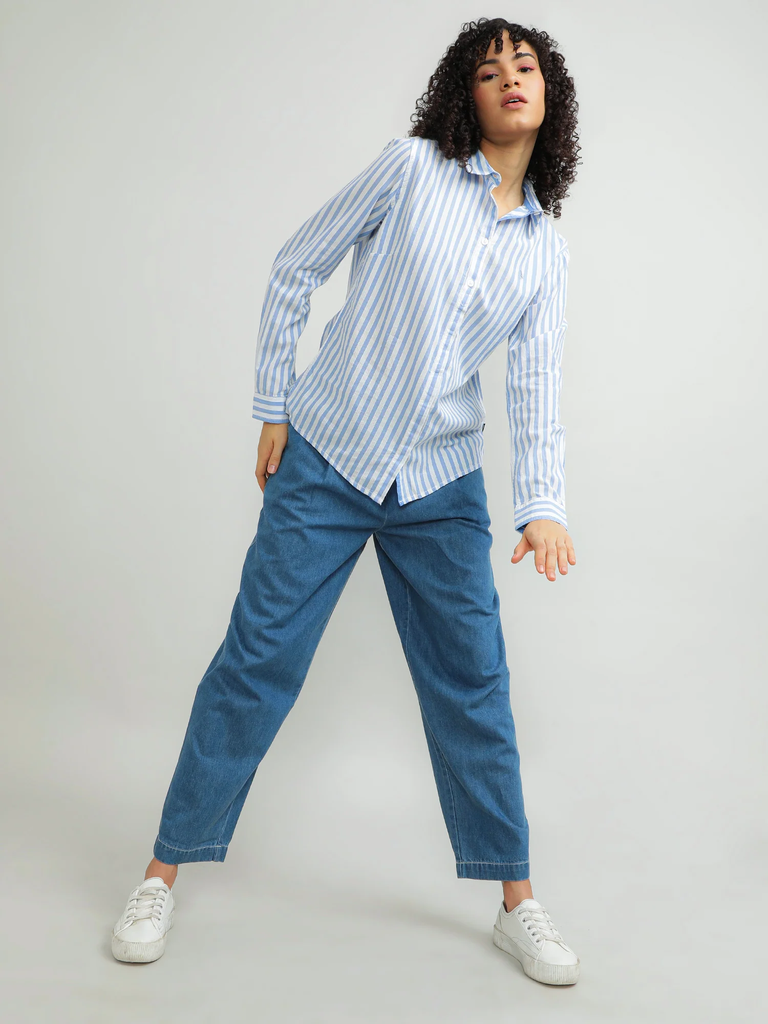 Women Cotton Blue Smart Shirt - Image 9