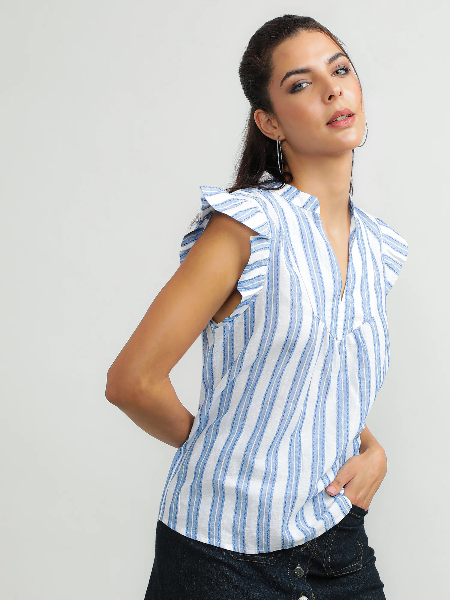 Women Cotton Blue Stylish Top - Image 3
