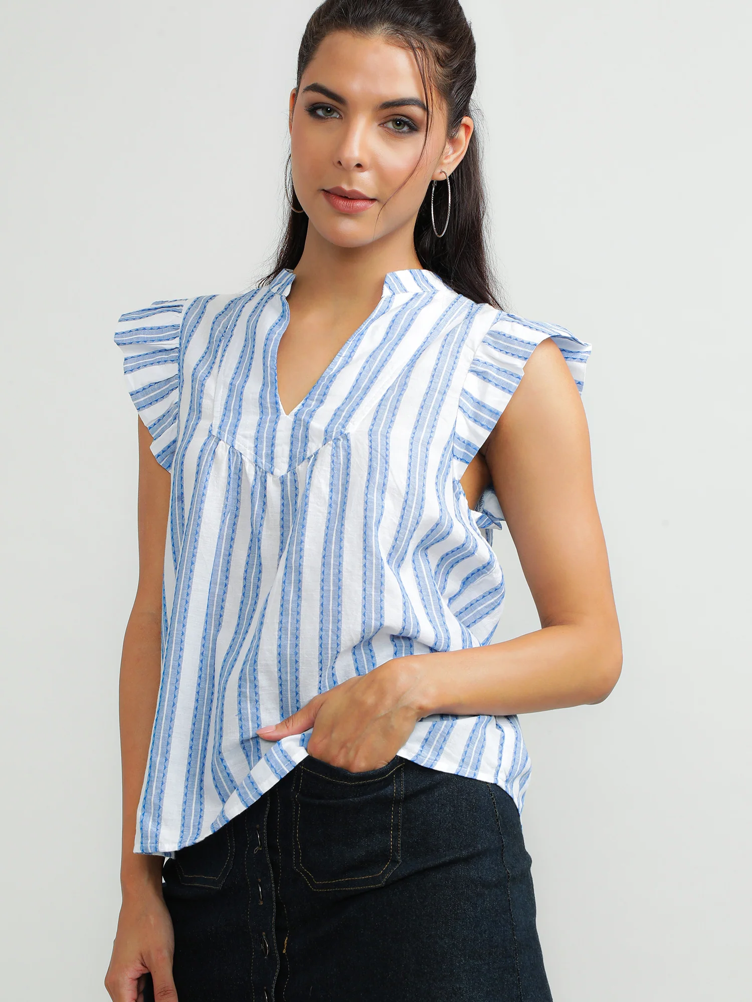 Women Cotton Blue Stylish Top - Image 9