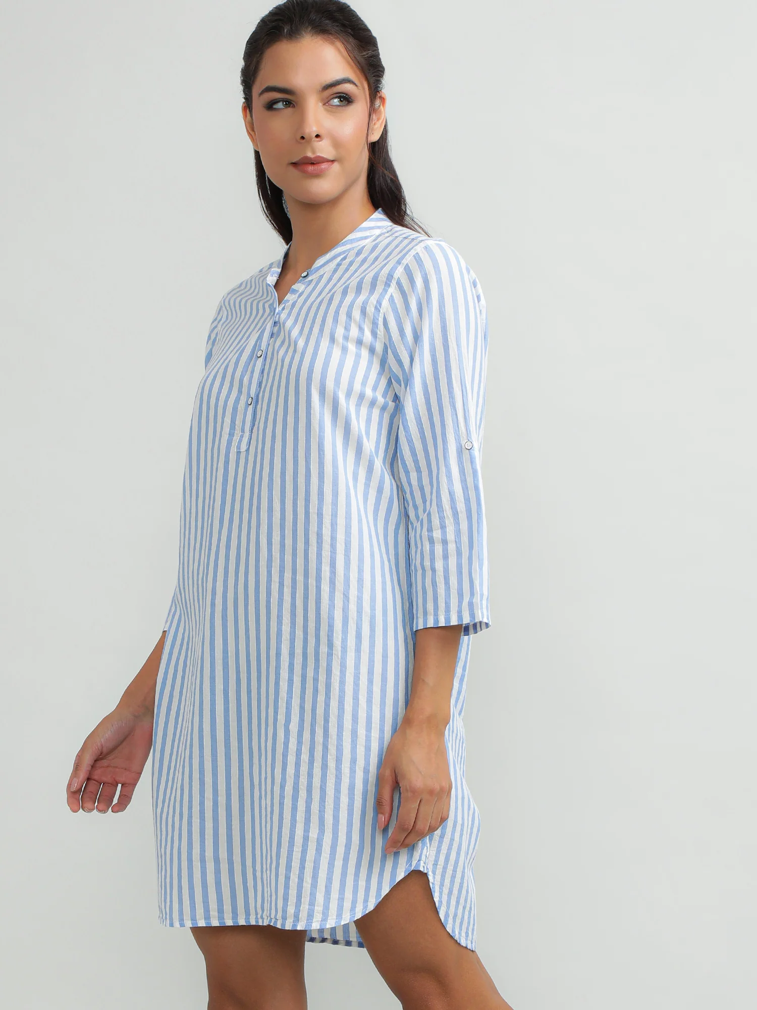 Women Cotton Blue Summer Dress - Image 3