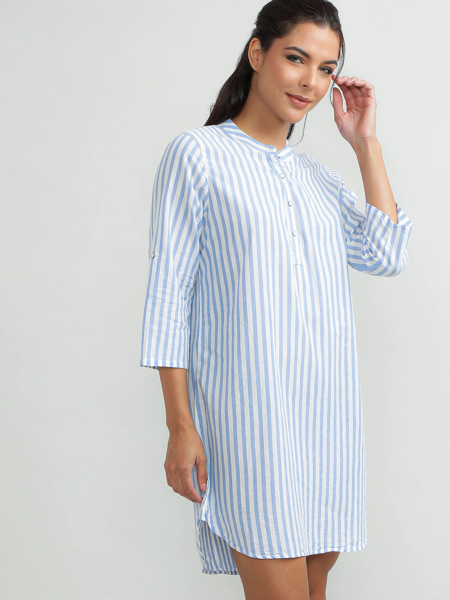 Women Cotton Blue Summer Dress - Image 4