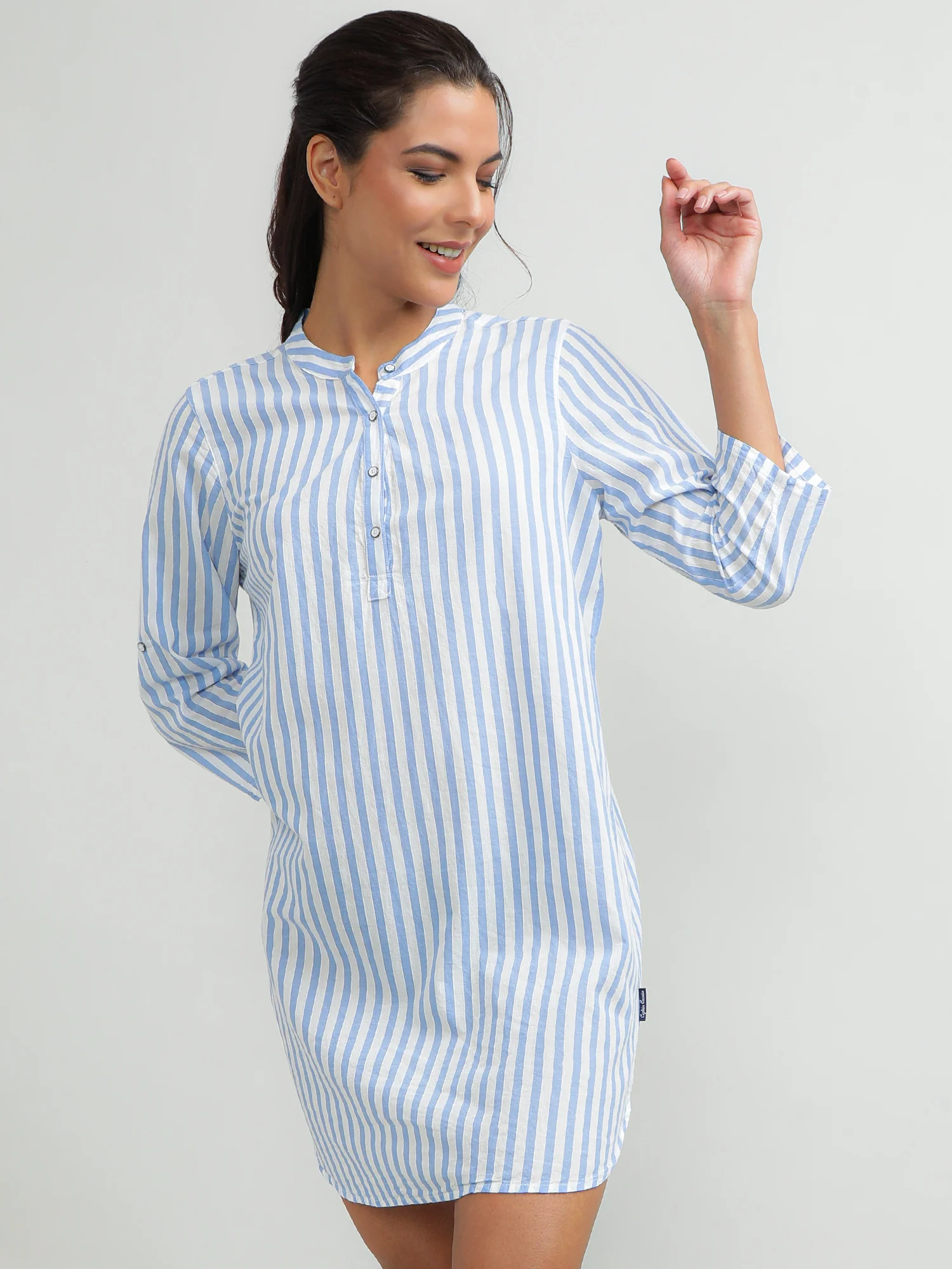 Women Cotton Blue Summer Dress - Image 7