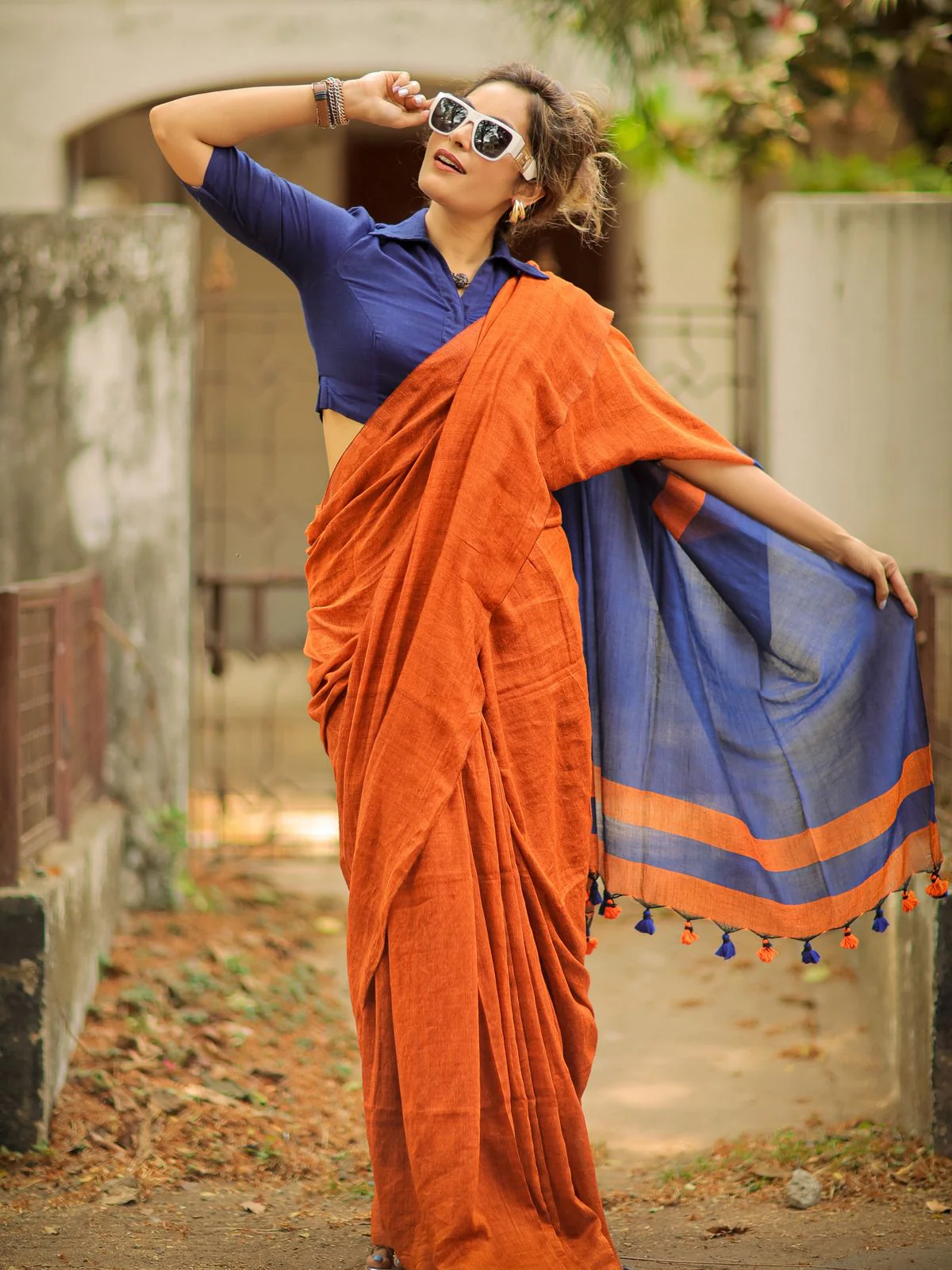 Women Cotton Checks Pallu Saree - Image 2