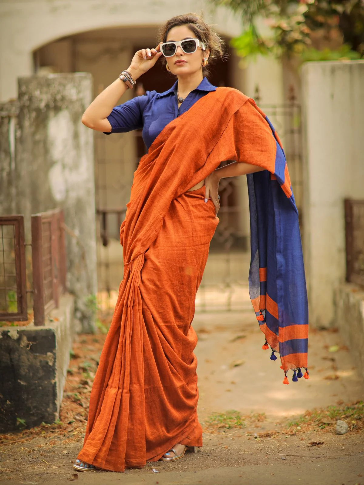 Women Cotton Checks Pallu Saree - Image 3