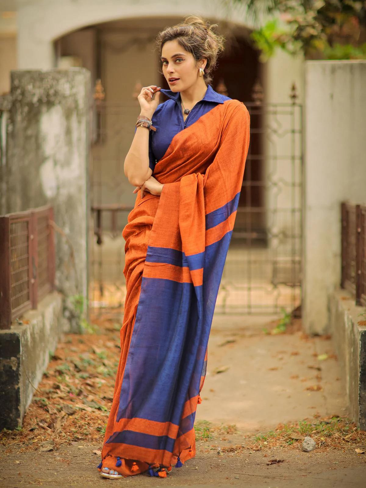Women Cotton Checks Pallu Saree - Image 4