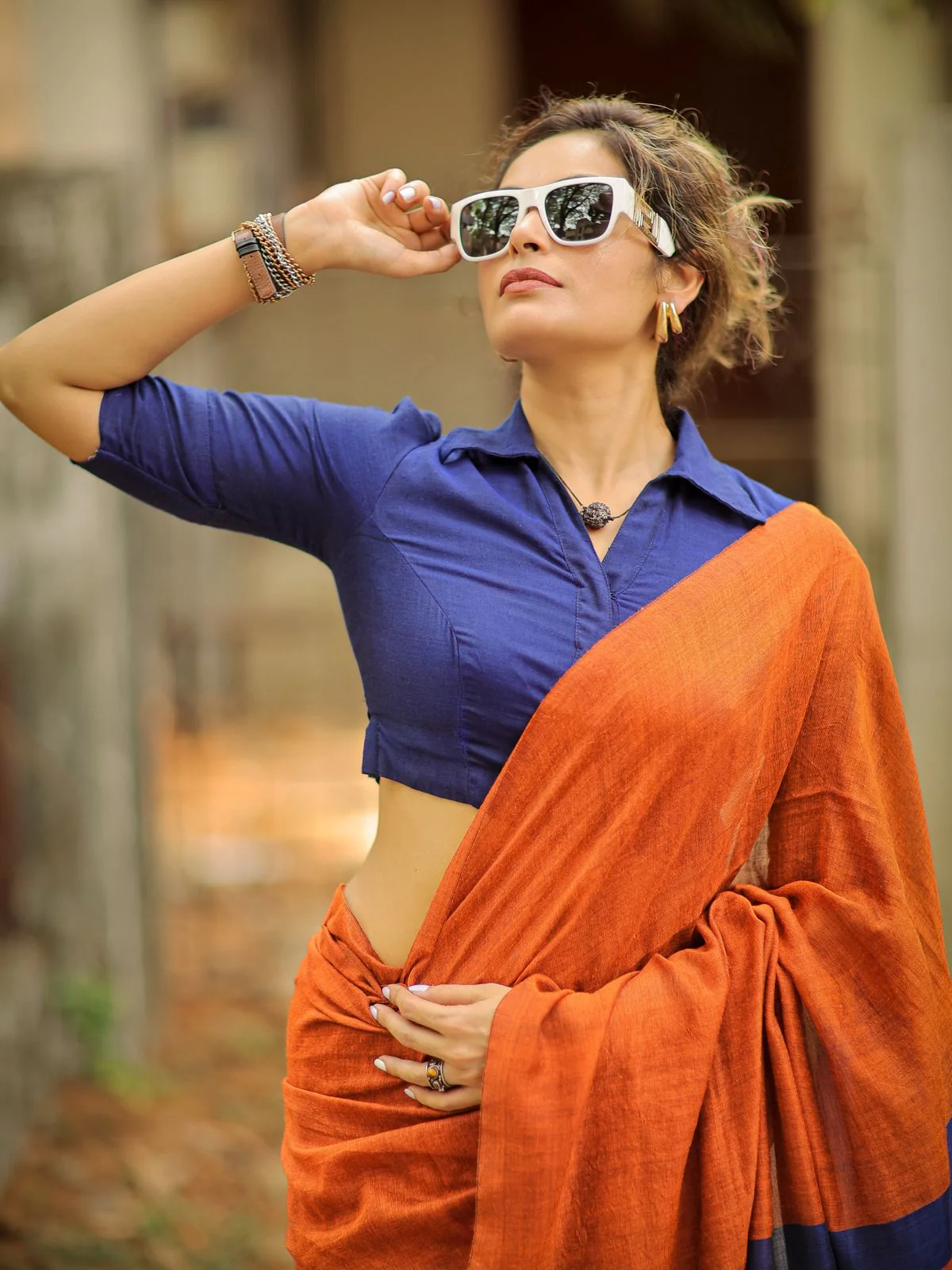 Women Cotton Checks Pallu Saree - Image 6