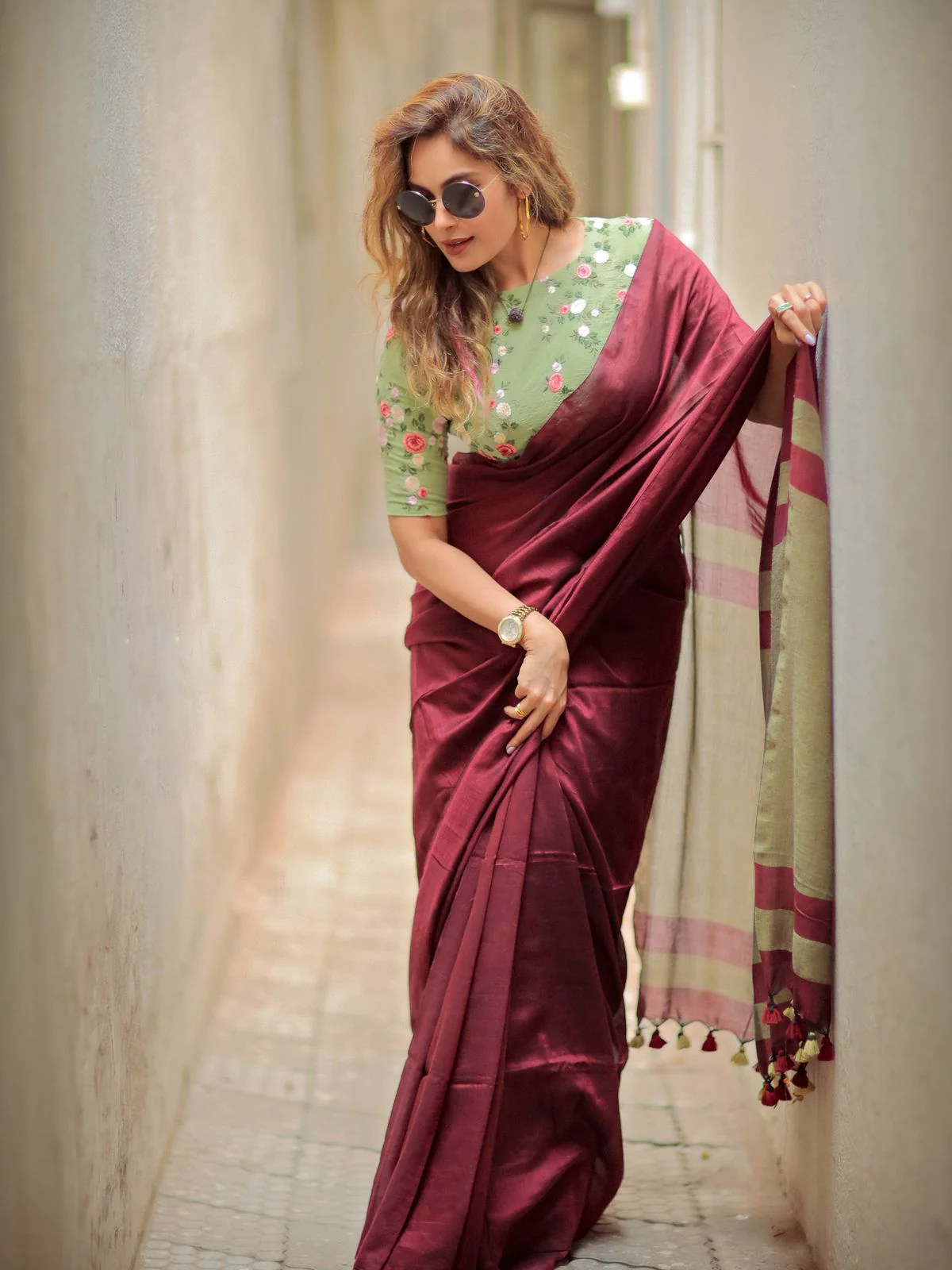 Women Cotton Checks Pallu Saree - Image 4