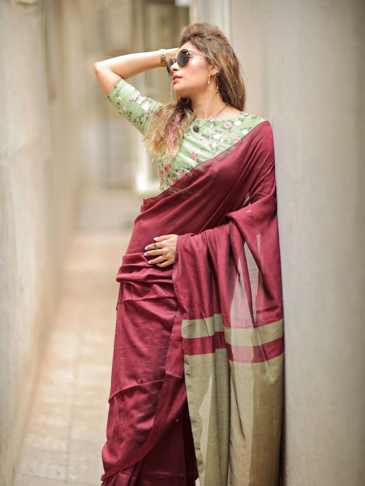Women Cotton Checks Pallu Saree - Image 5