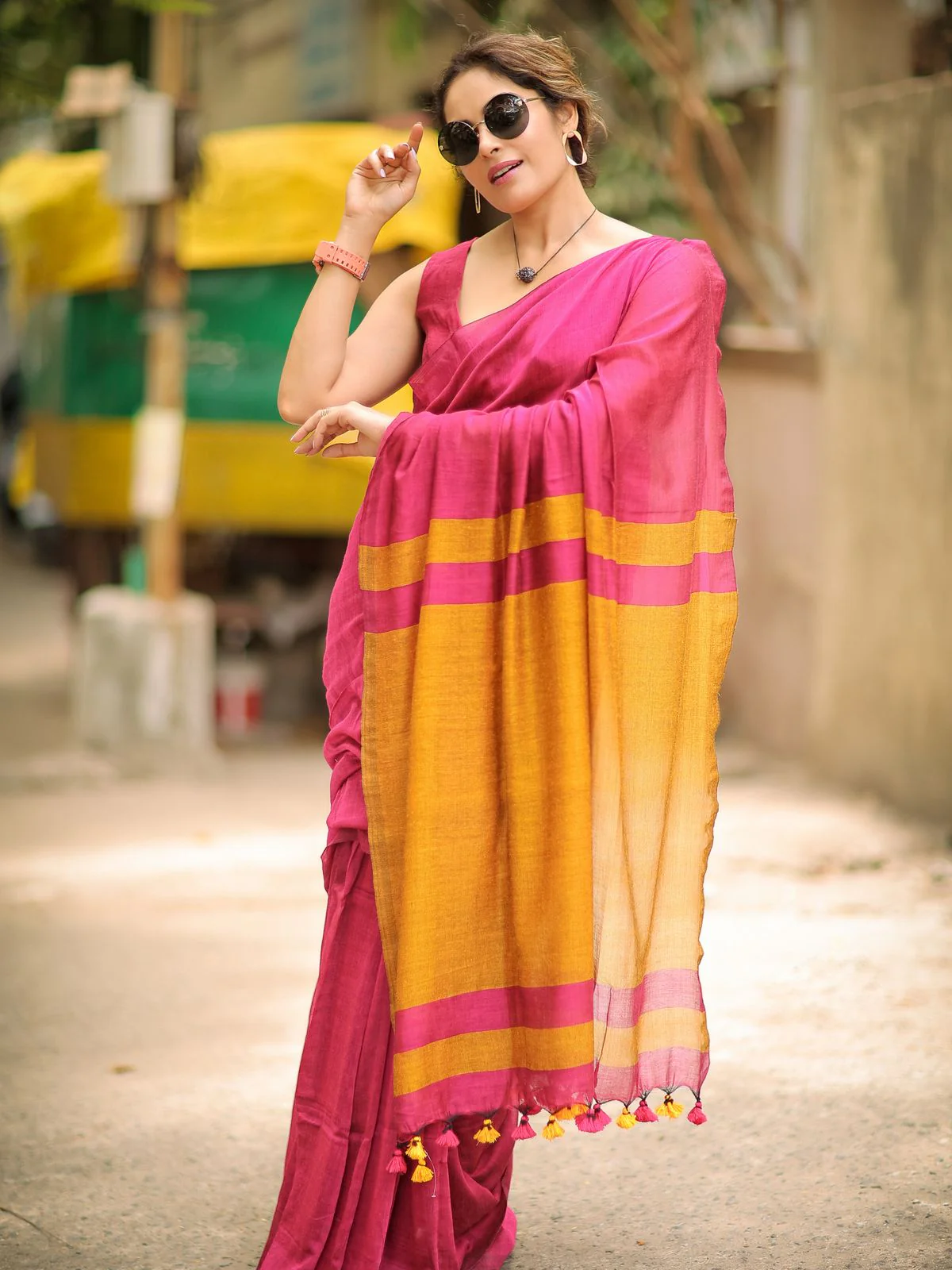 Women Cotton Checks Pallu Saree - Image 7