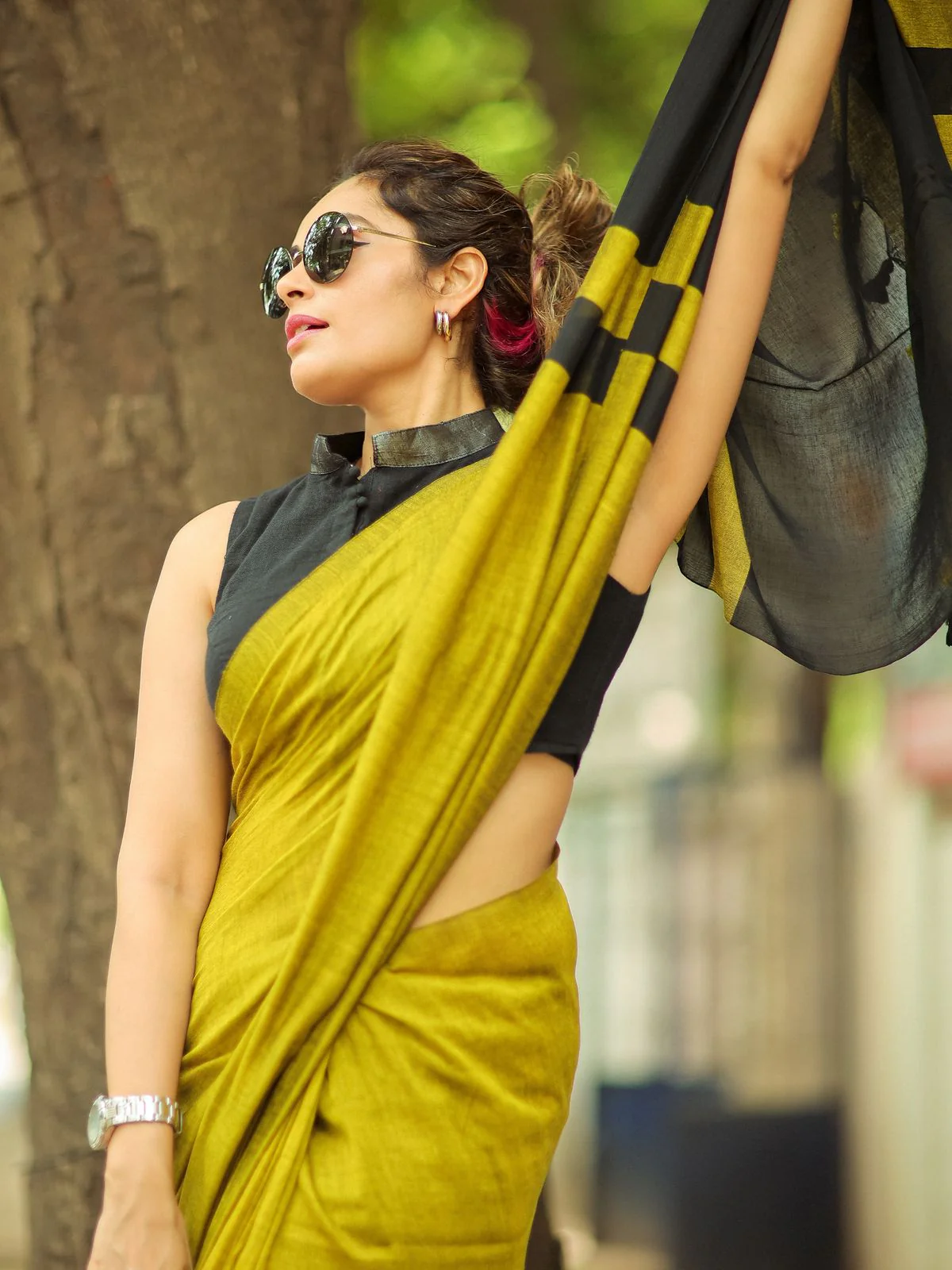 Women Cotton Checks Pallu Saree - Image 4