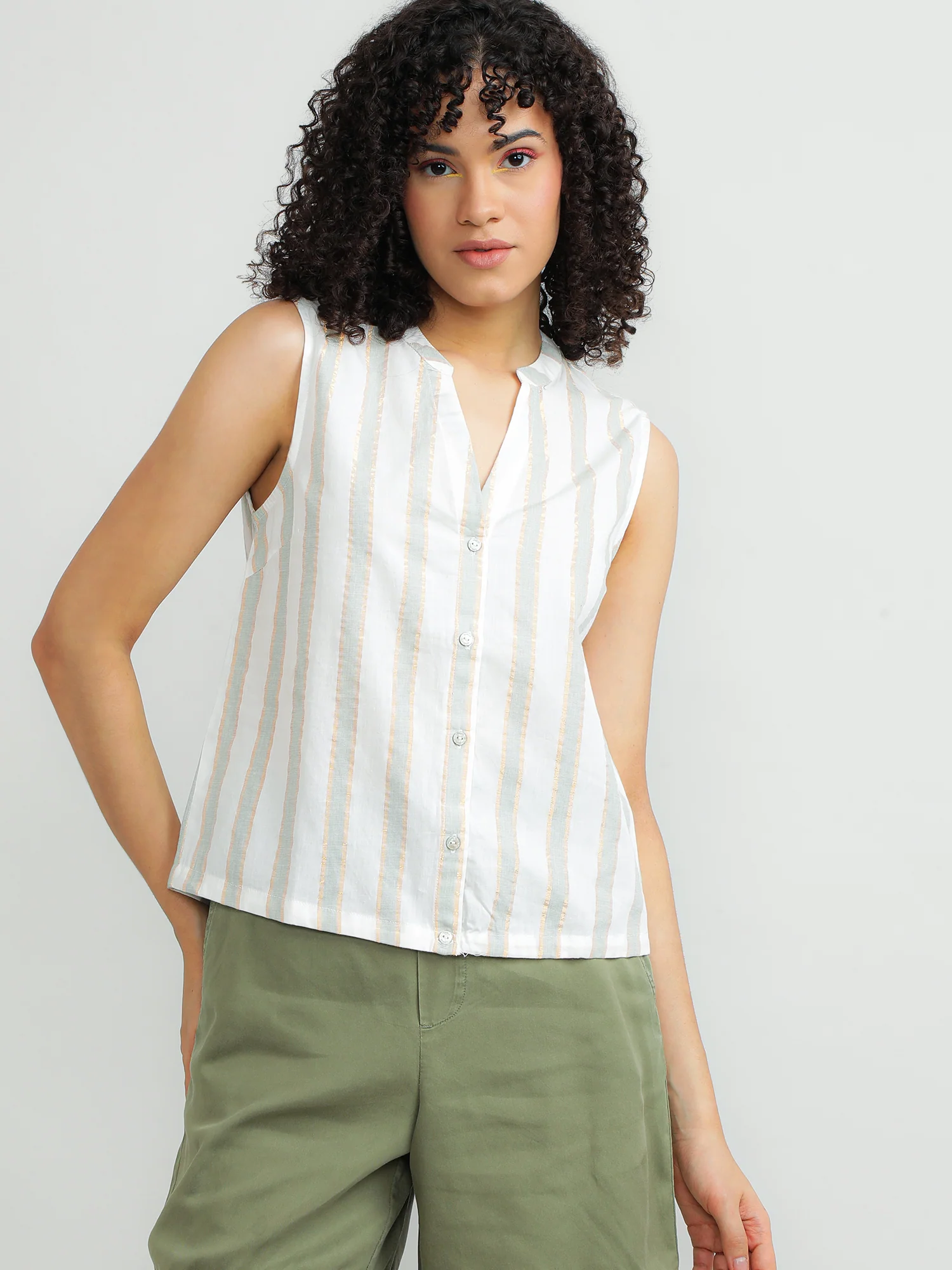 Women Cotton Cream Elegant Top - Image 2