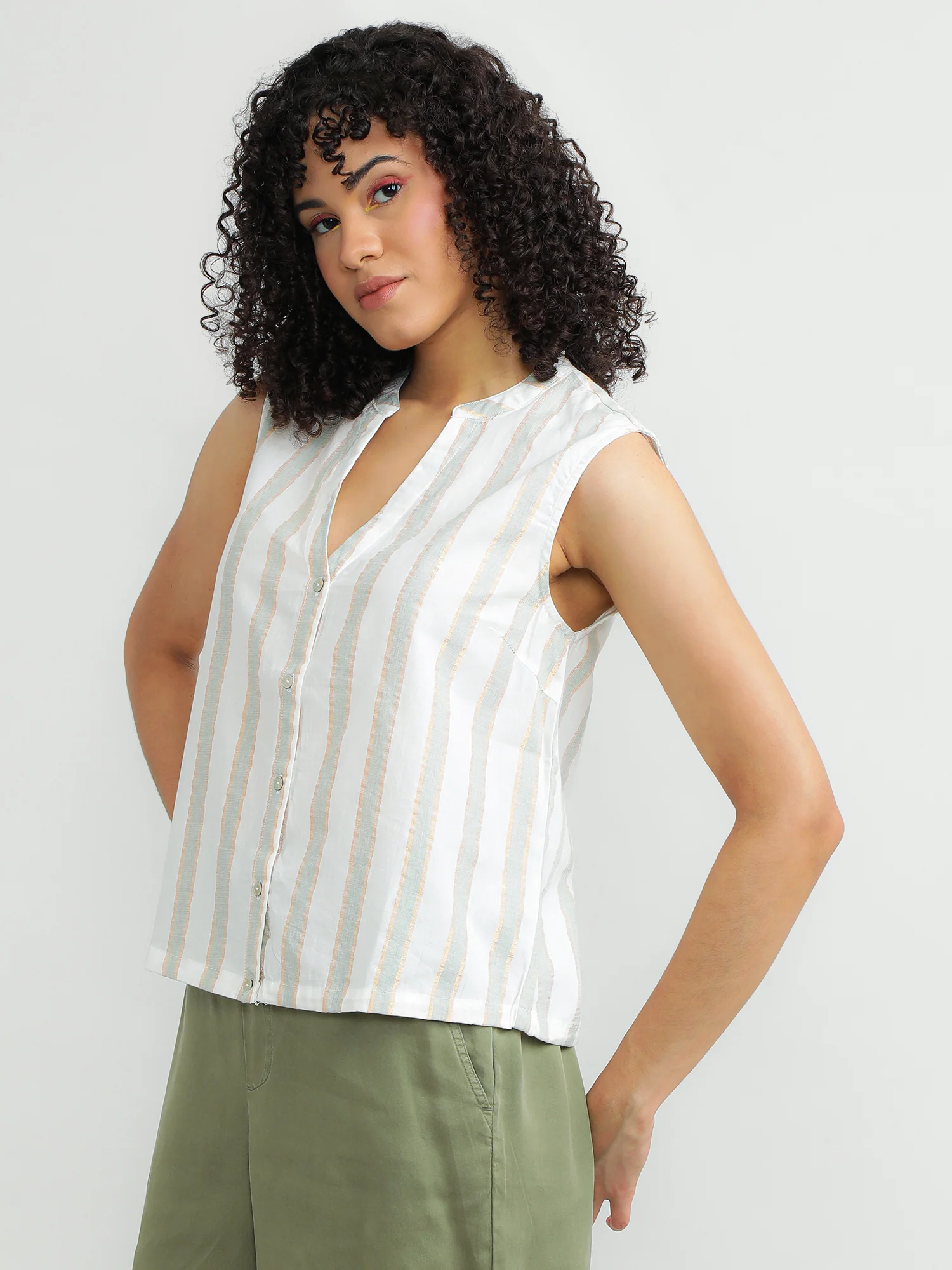 Women Cotton Cream Elegant Top - Image 3