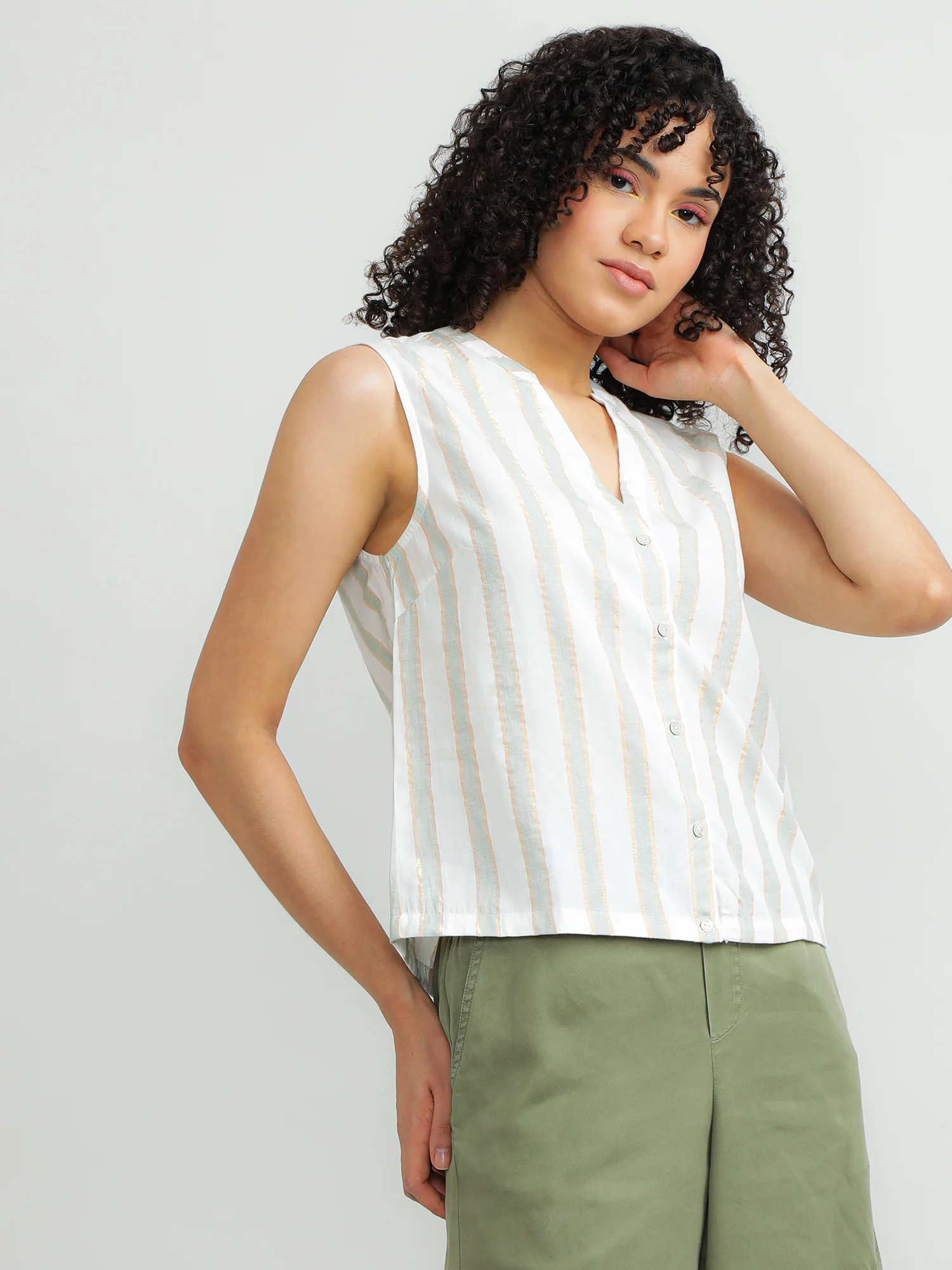Women Cotton Cream Elegant Top - Image 4
