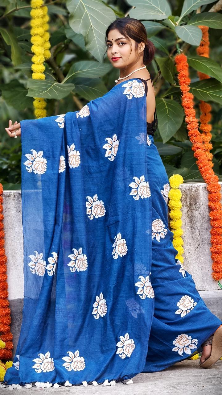 Women Cotton Floral Design Saree - Image 3