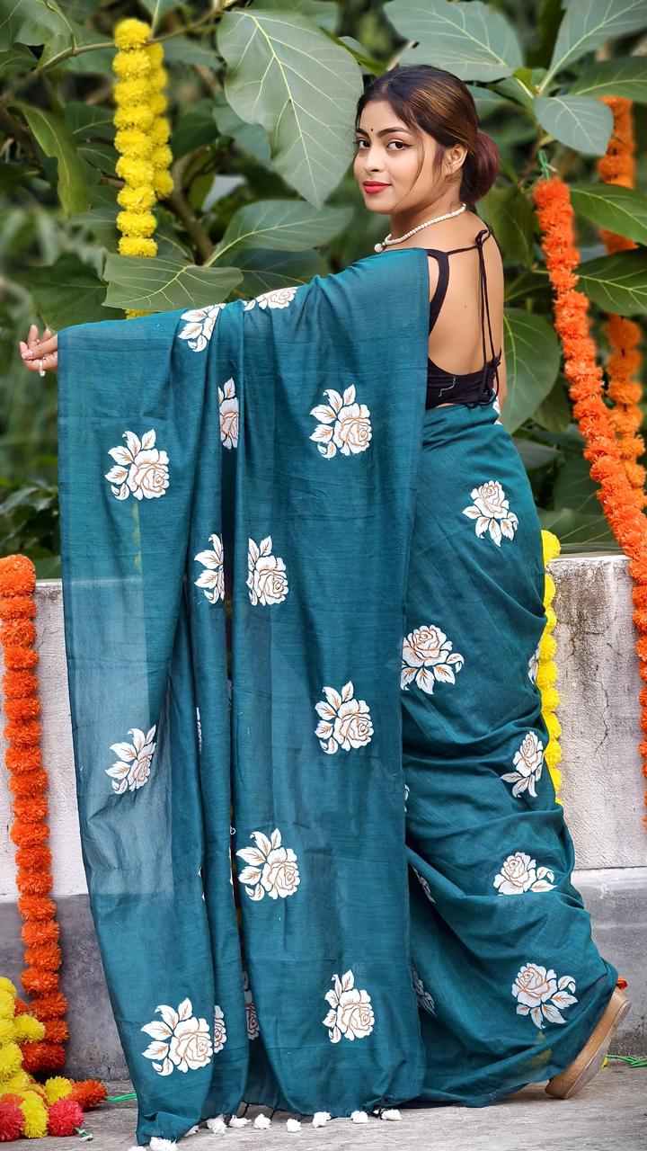 Women Cotton Floral Design Saree - Image 3