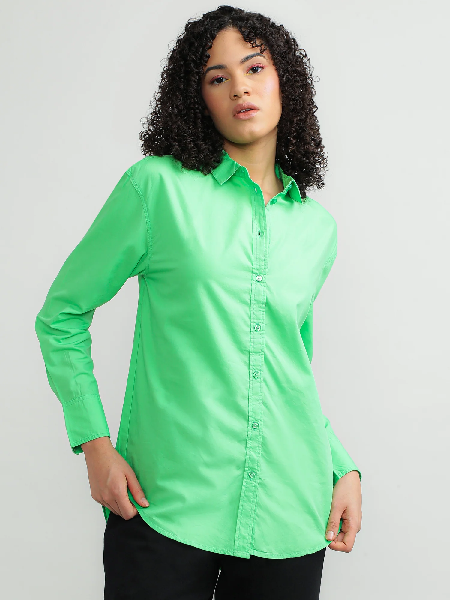 Women Cotton Green Casual Shirt - Image 2