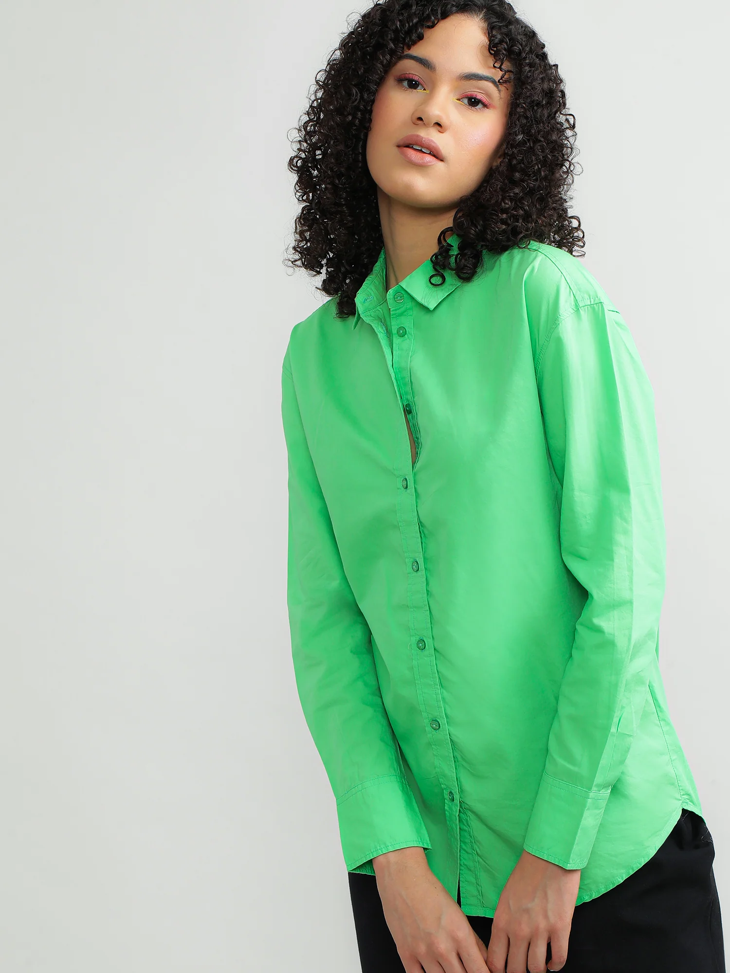 Women Cotton Green Casual Shirt - Image 3