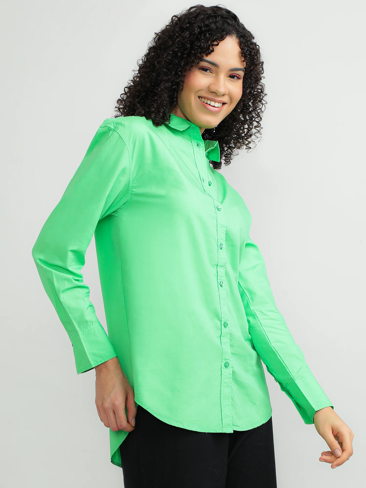 Women Cotton Green Casual Shirt - Image 4