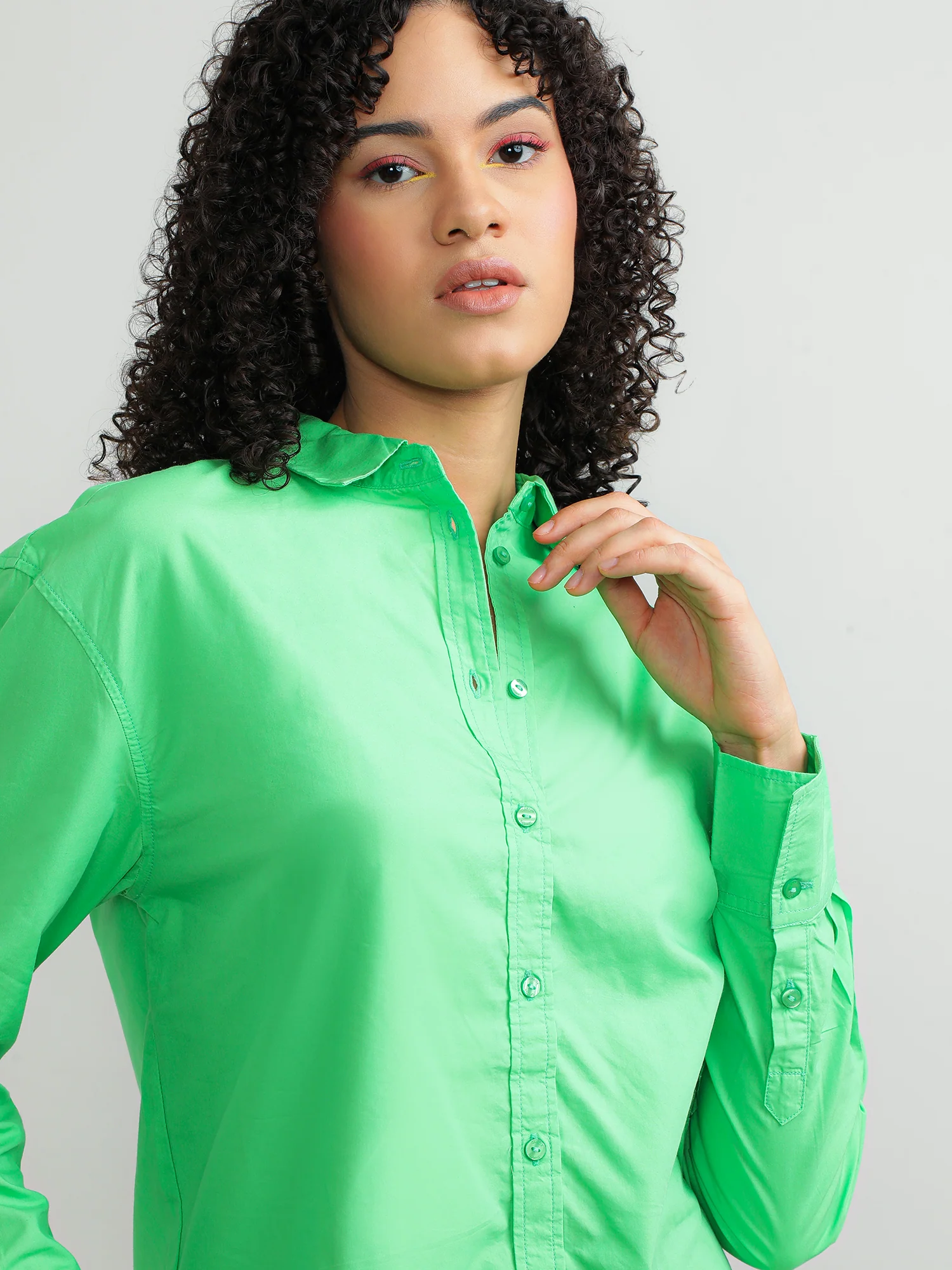 Women Cotton Green Casual Shirt - Image 5