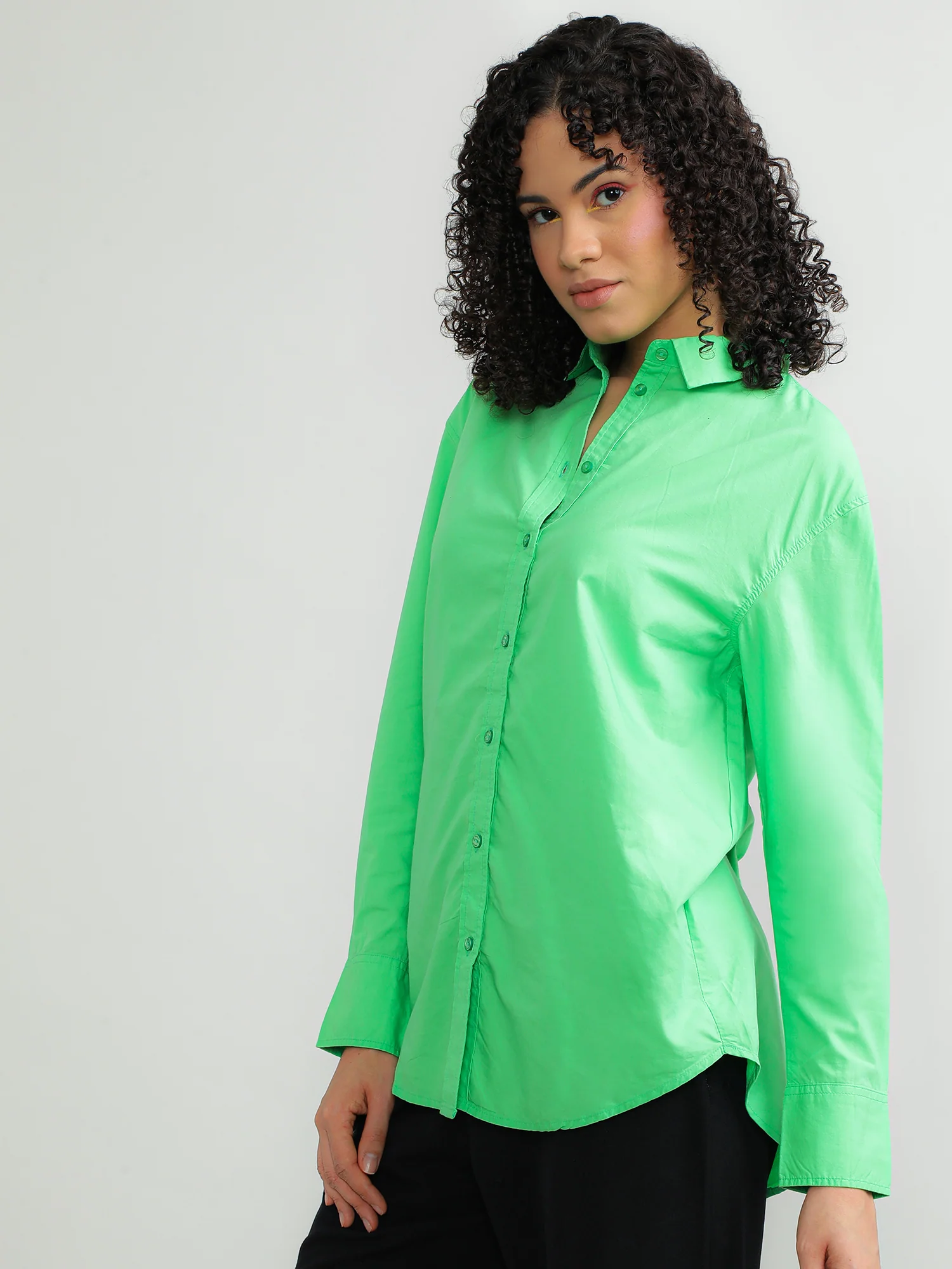 Women Cotton Green Casual Shirt - Image 7