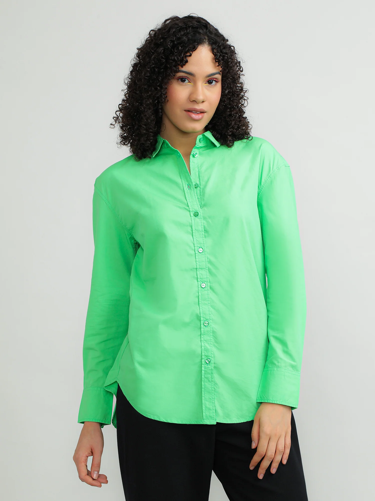 Women Cotton Green Casual Shirt - Image 8