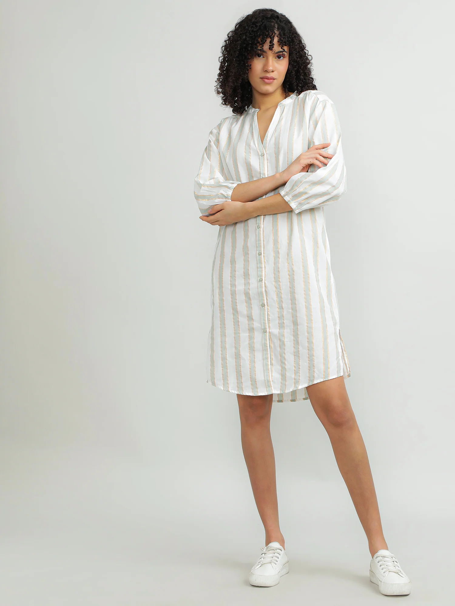 Women Cotton Green Chic Dress - Image 3