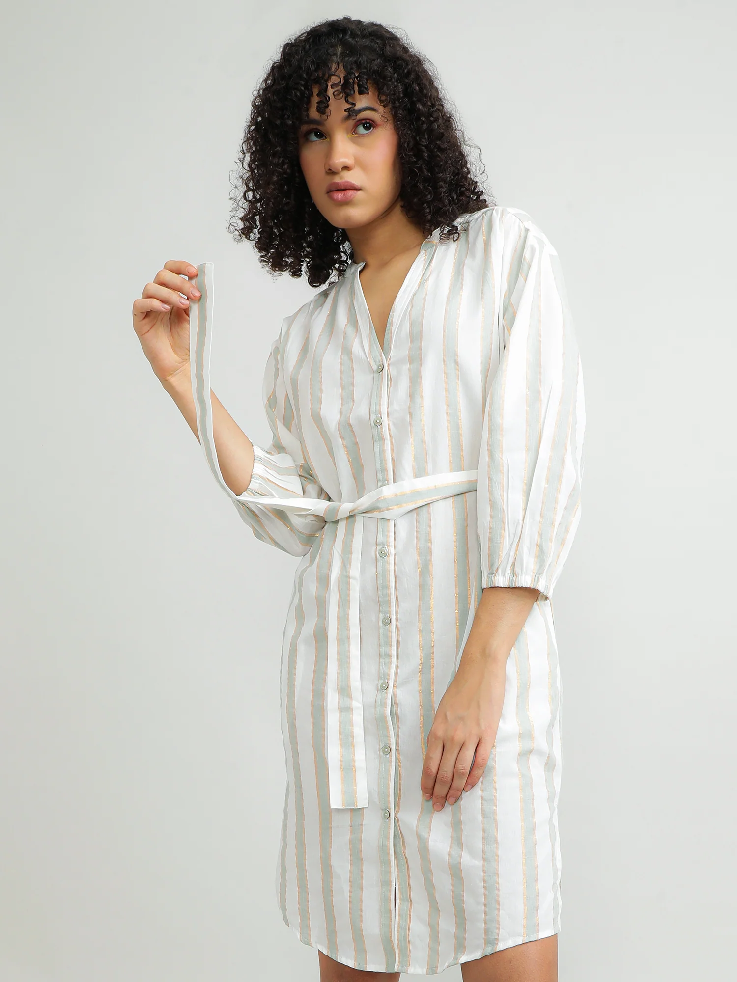 Women Cotton Green Chic Dress - Image 7