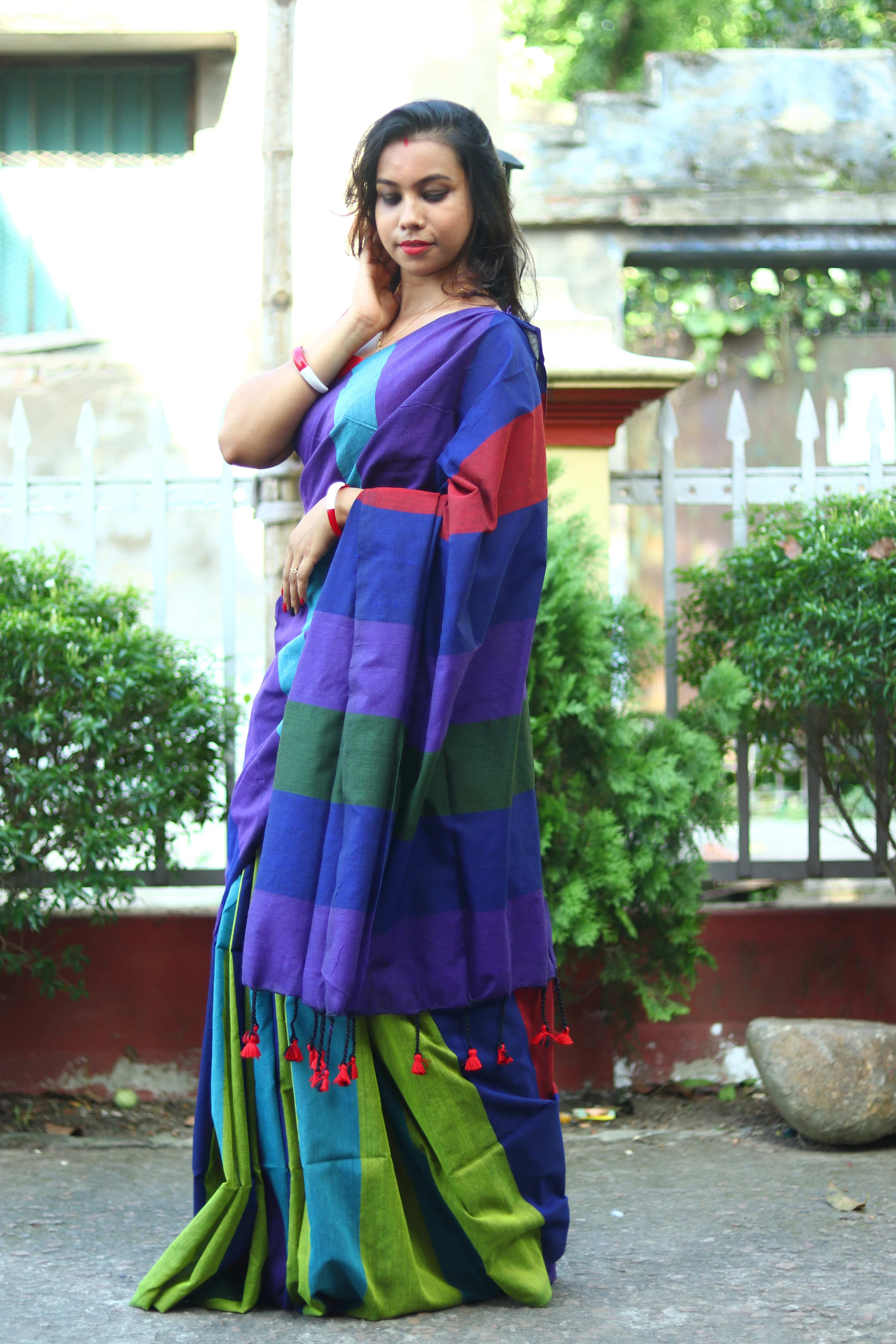 Women Cotton Multi Color Cotton Saree