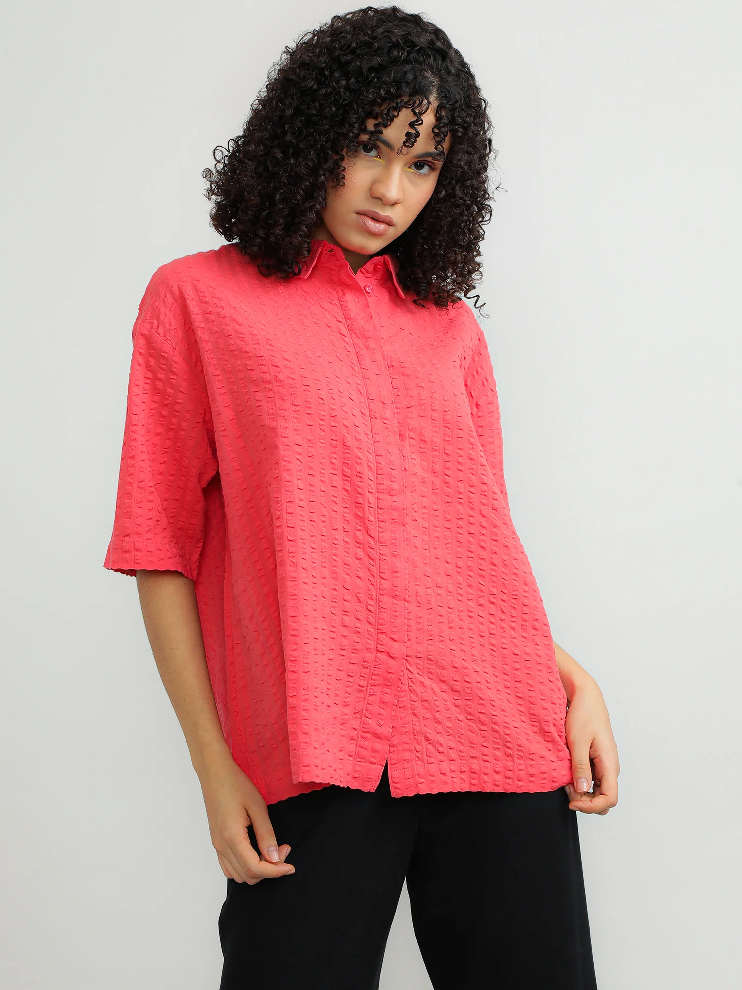 Women Cotton Pink Casual Shirt - Image 2