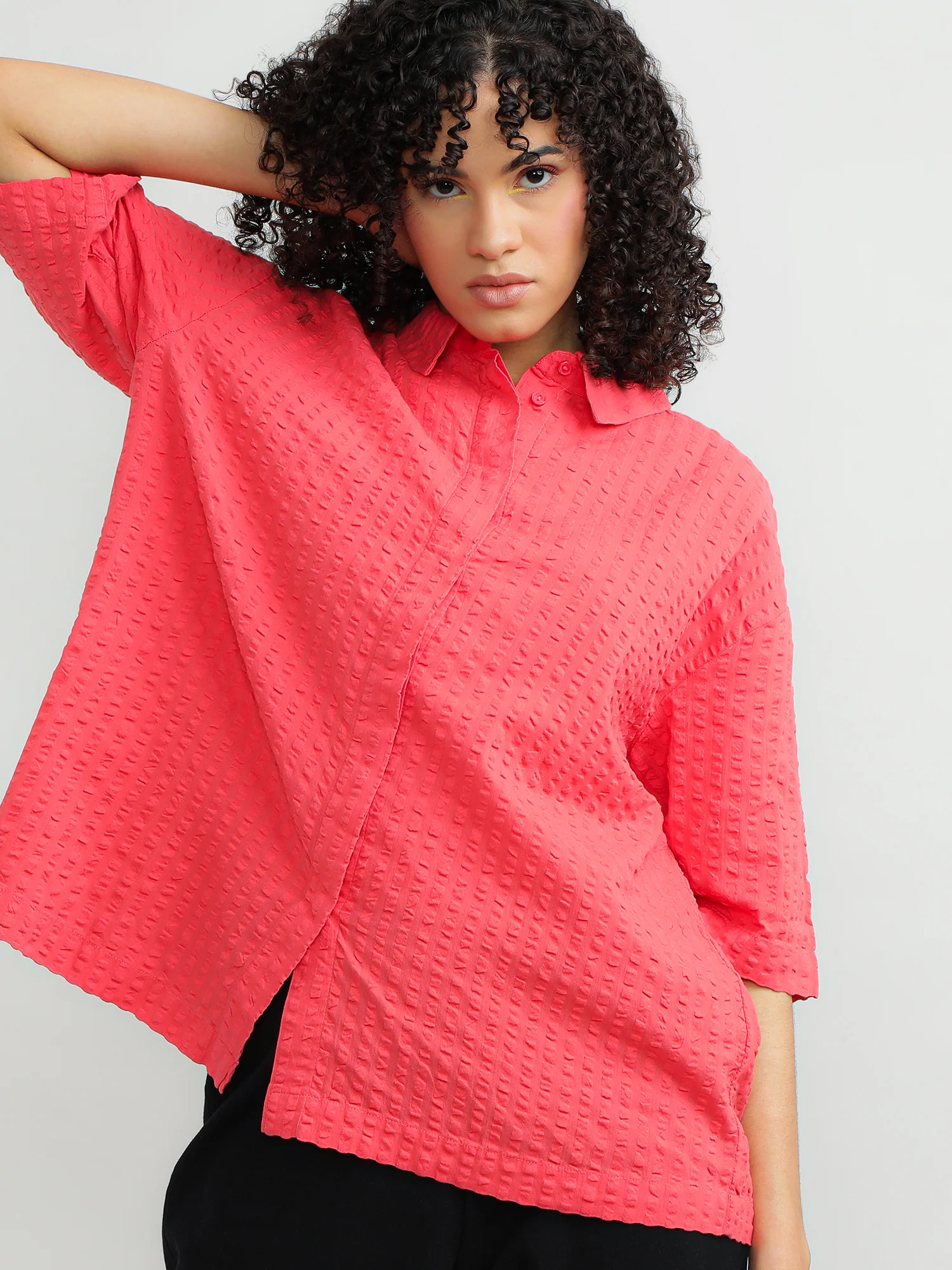 Women Cotton Pink Casual Shirt - Image 3