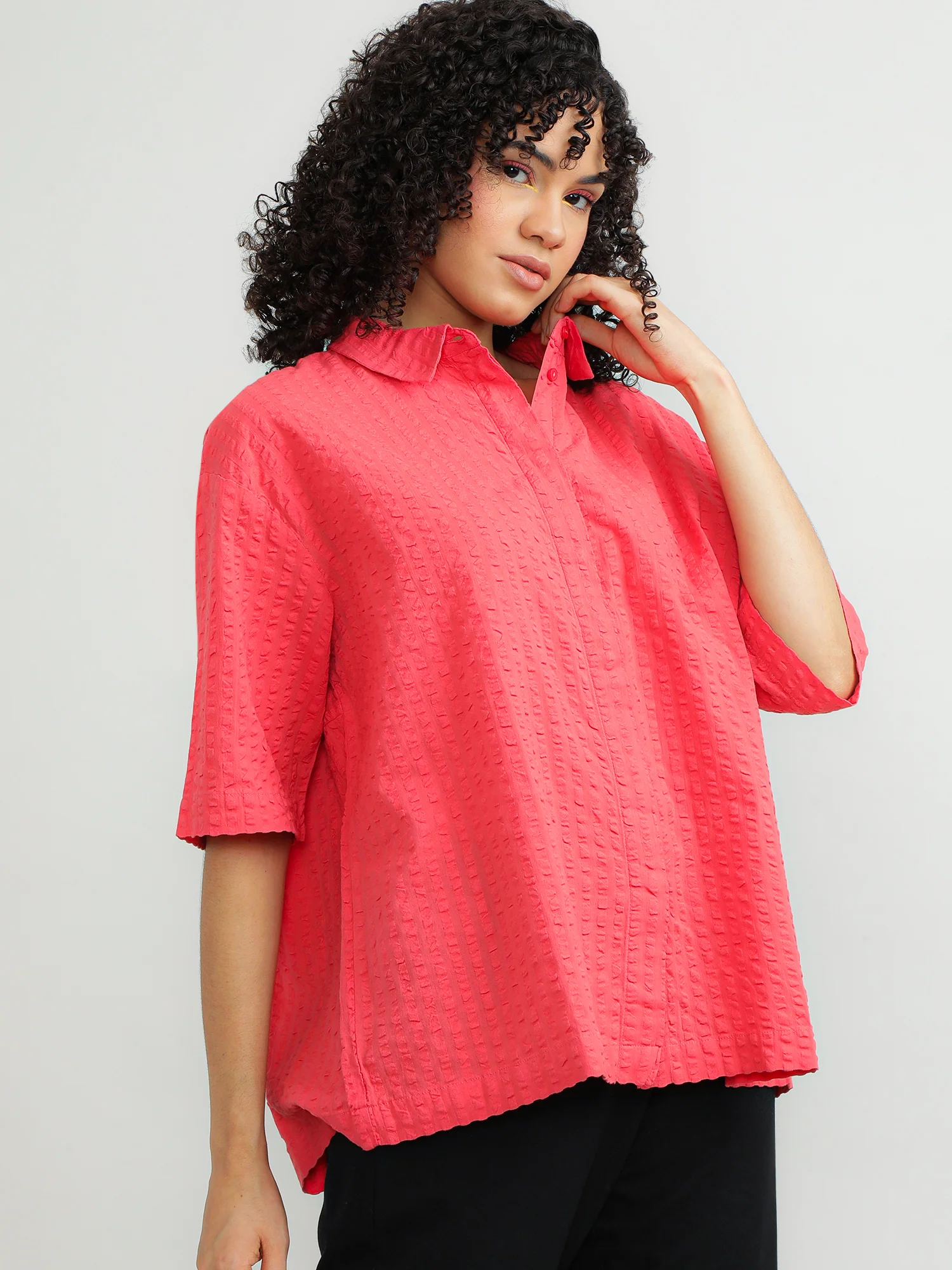 Women Cotton Pink Casual Shirt - Image 5