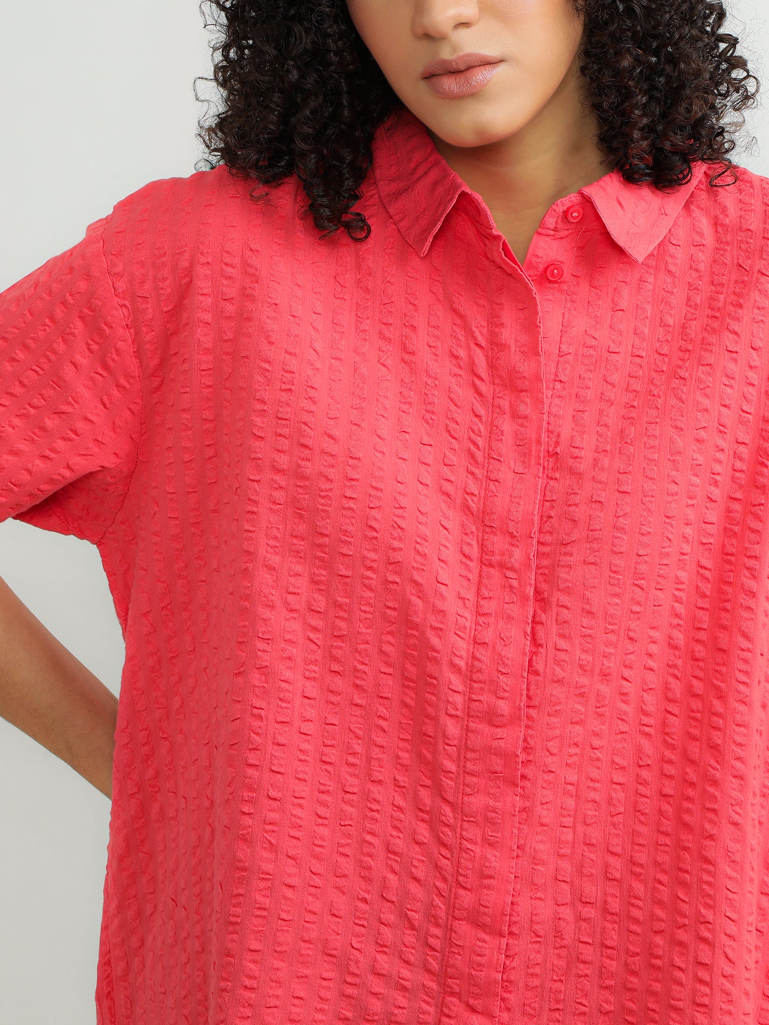 Women Cotton Pink Casual Shirt - Image 6