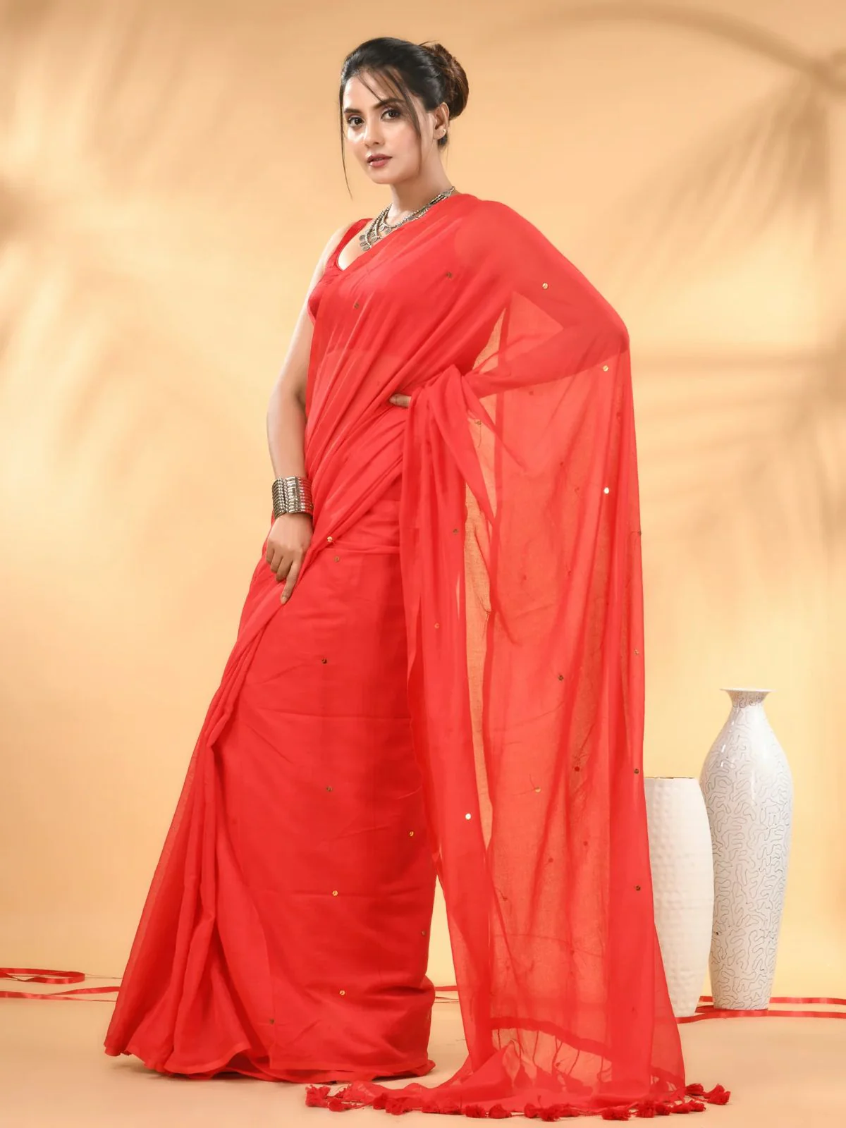 Women Cotton Sequence Saree - Image 2