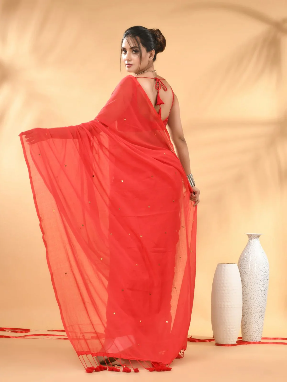 Women Cotton Sequence Saree - Image 3