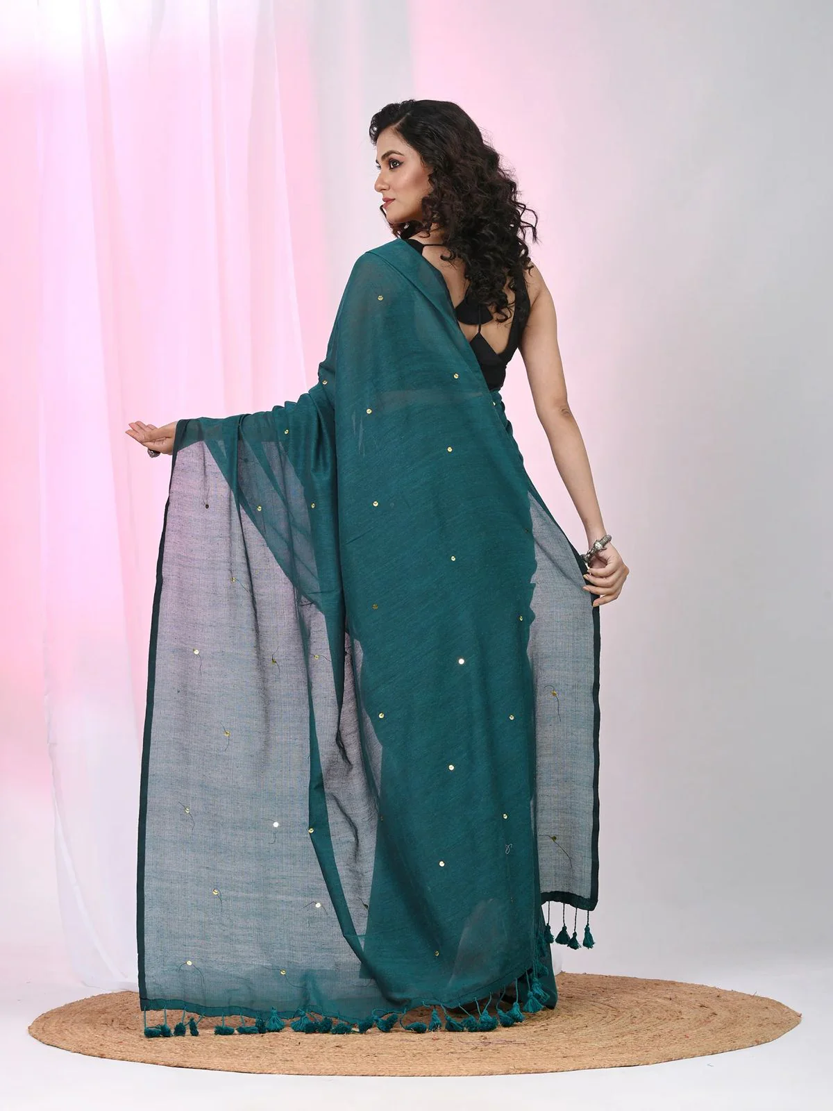 Women Cotton Sequence Saree - Image 3