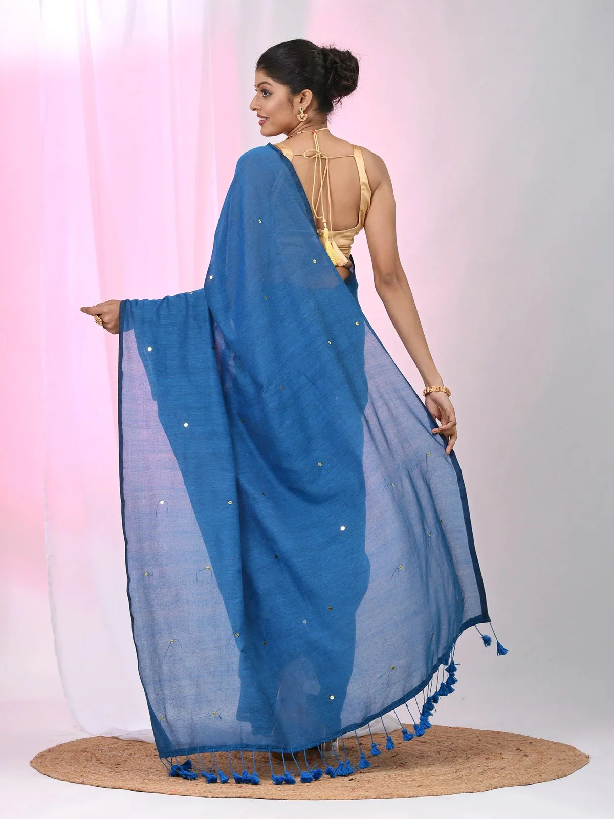 Women Cotton Sequence Saree - Image 4
