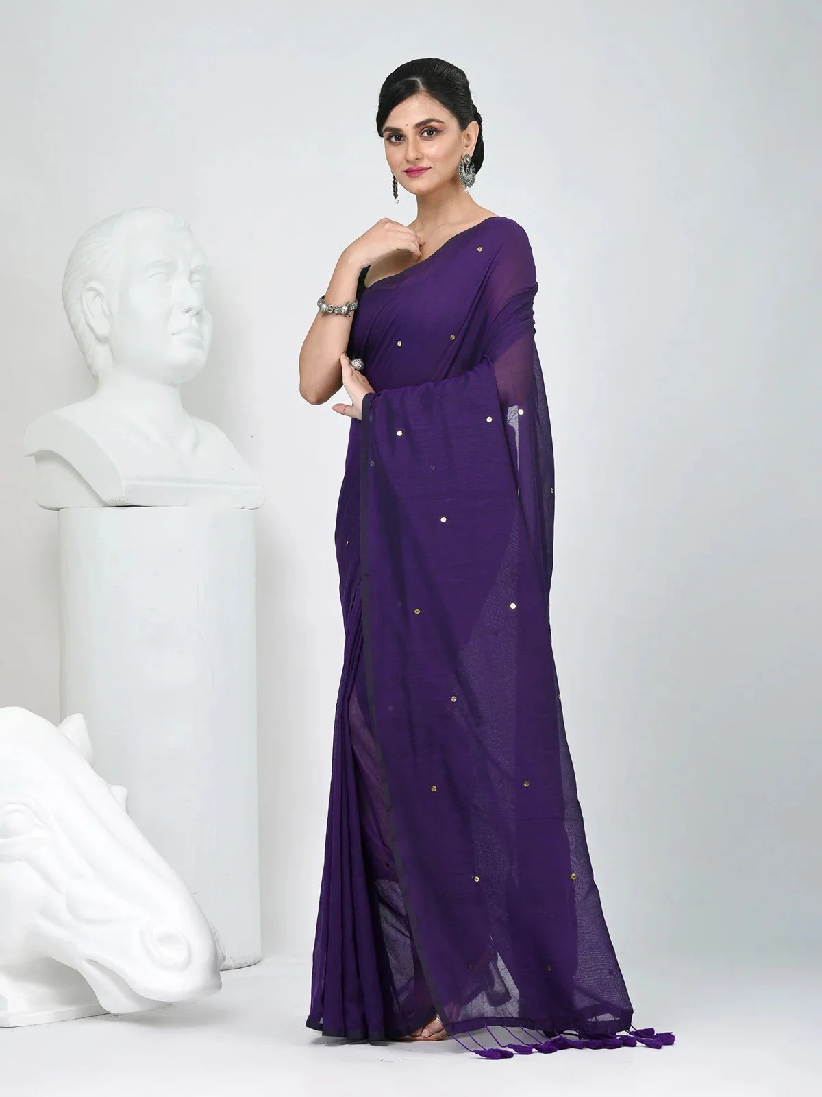 Women Cotton Sequence Saree - Image 3