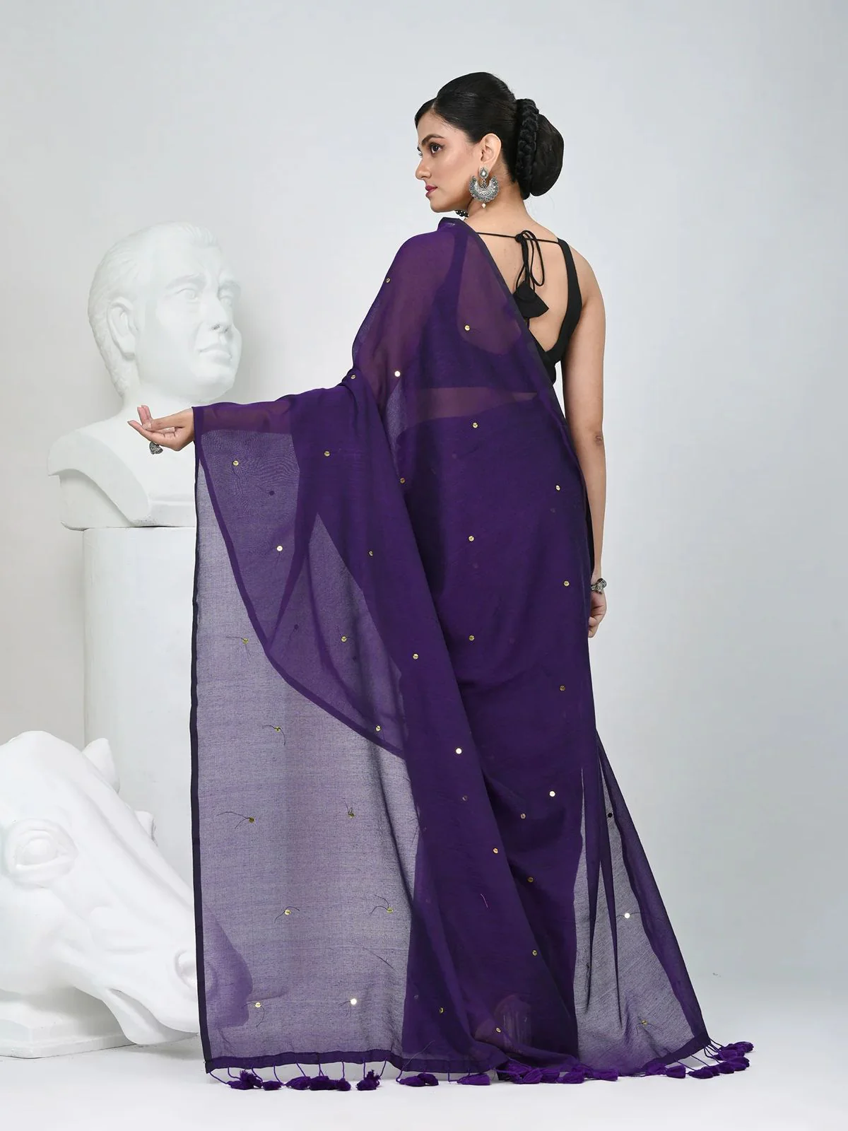 Women Cotton Sequence Saree - Image 4