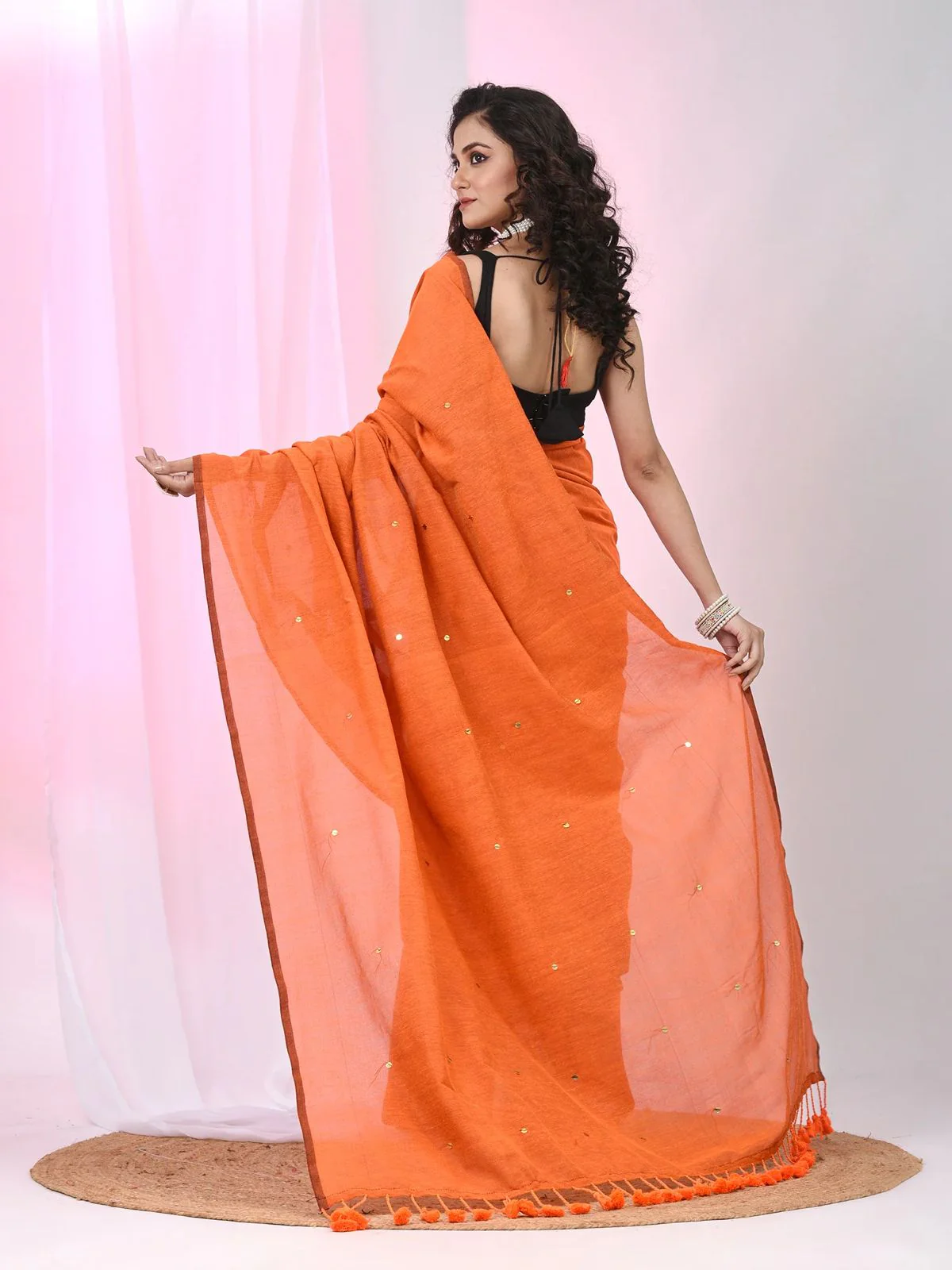 Women Cotton Sequence Saree - Image 5