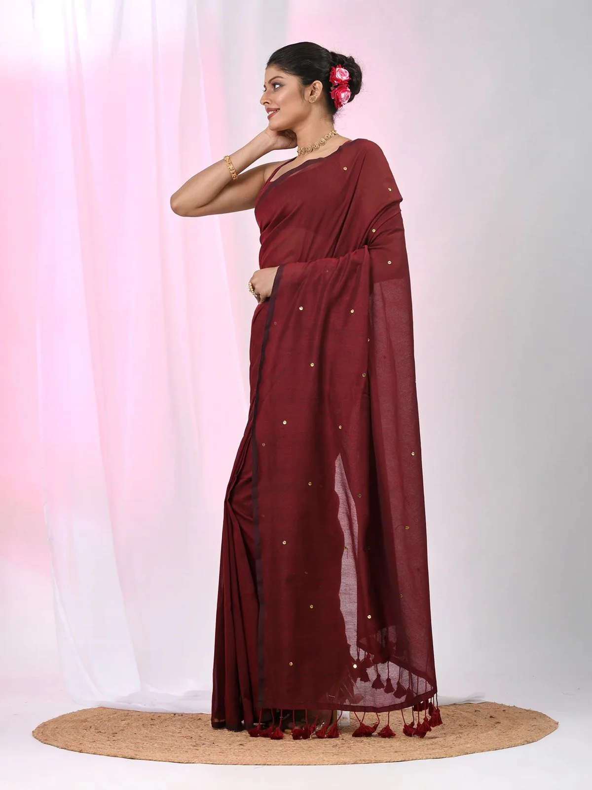 Women Cotton Sequence Saree - Image 4