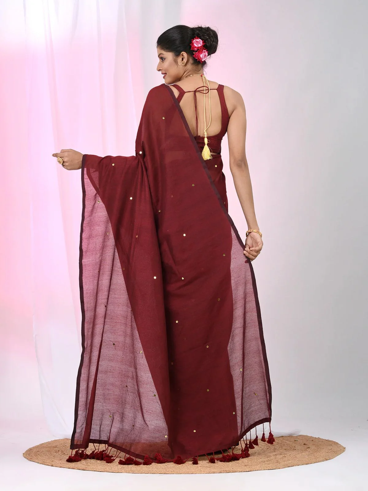 Women Cotton Sequence Saree - Image 5