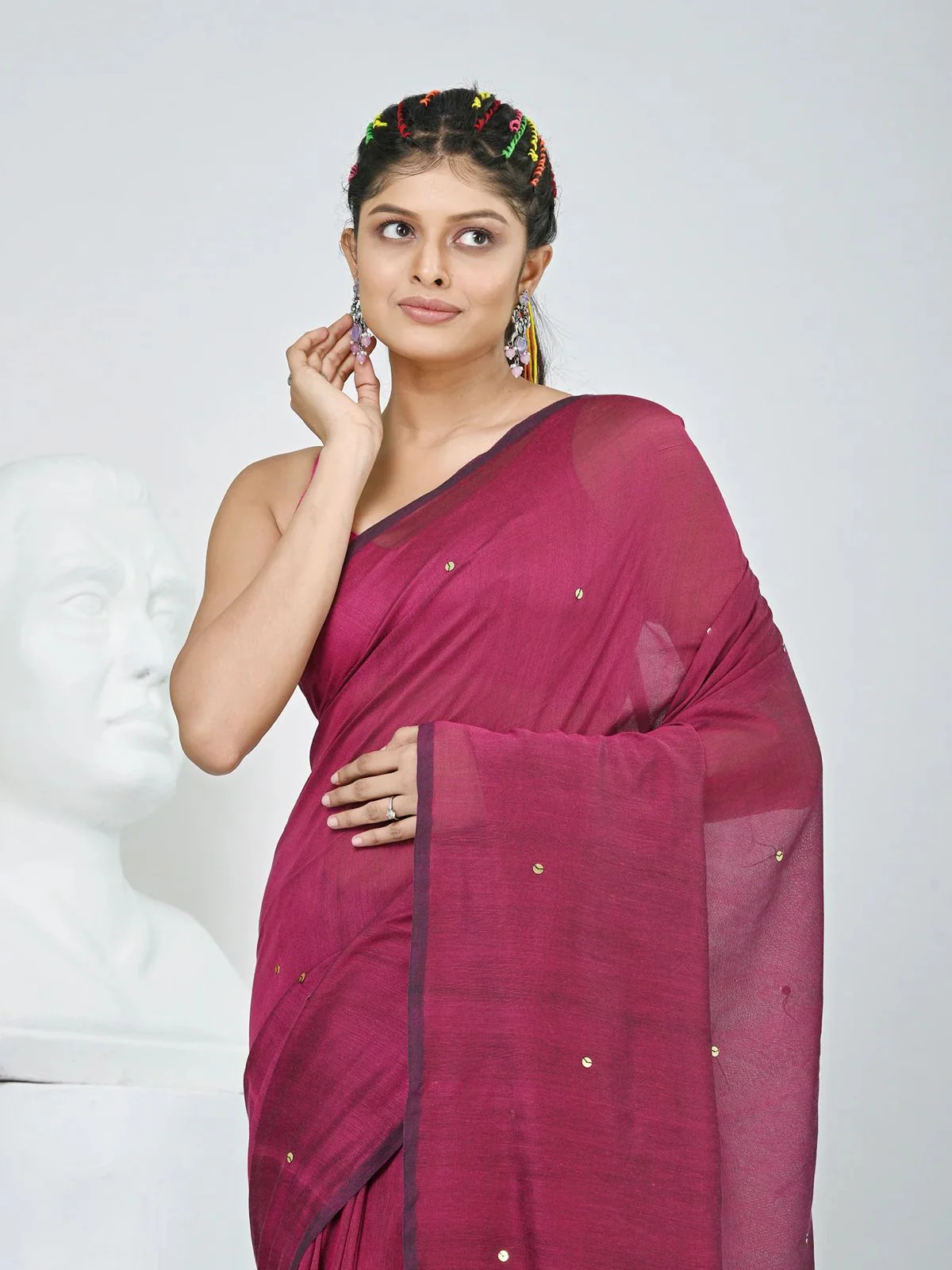 Women Cotton Sequence Saree - Image 2