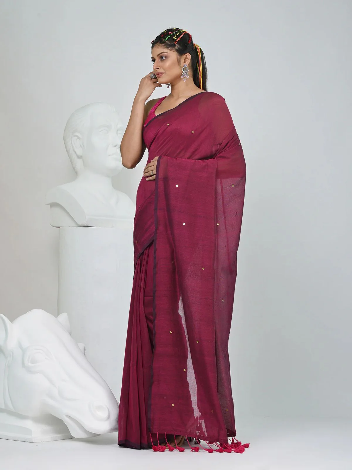 Women Cotton Sequence Saree - Image 3
