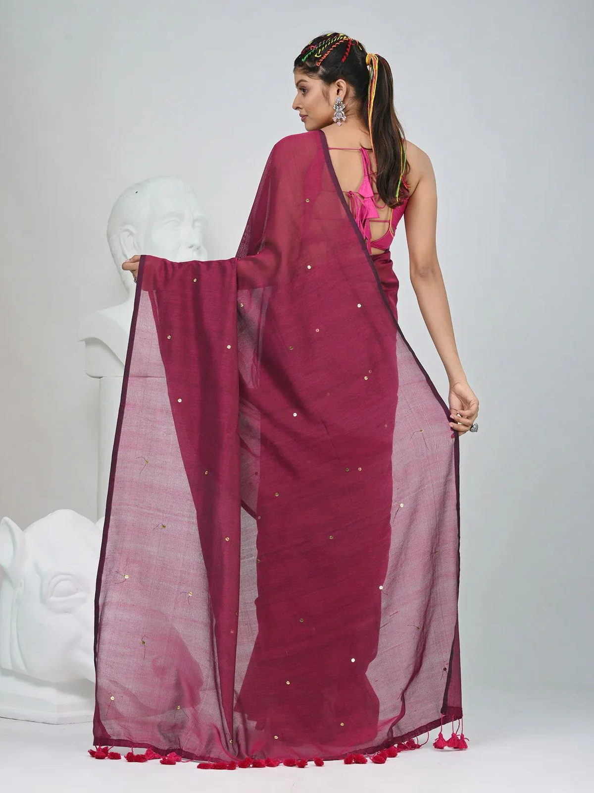Women Cotton Sequence Saree - Image 4