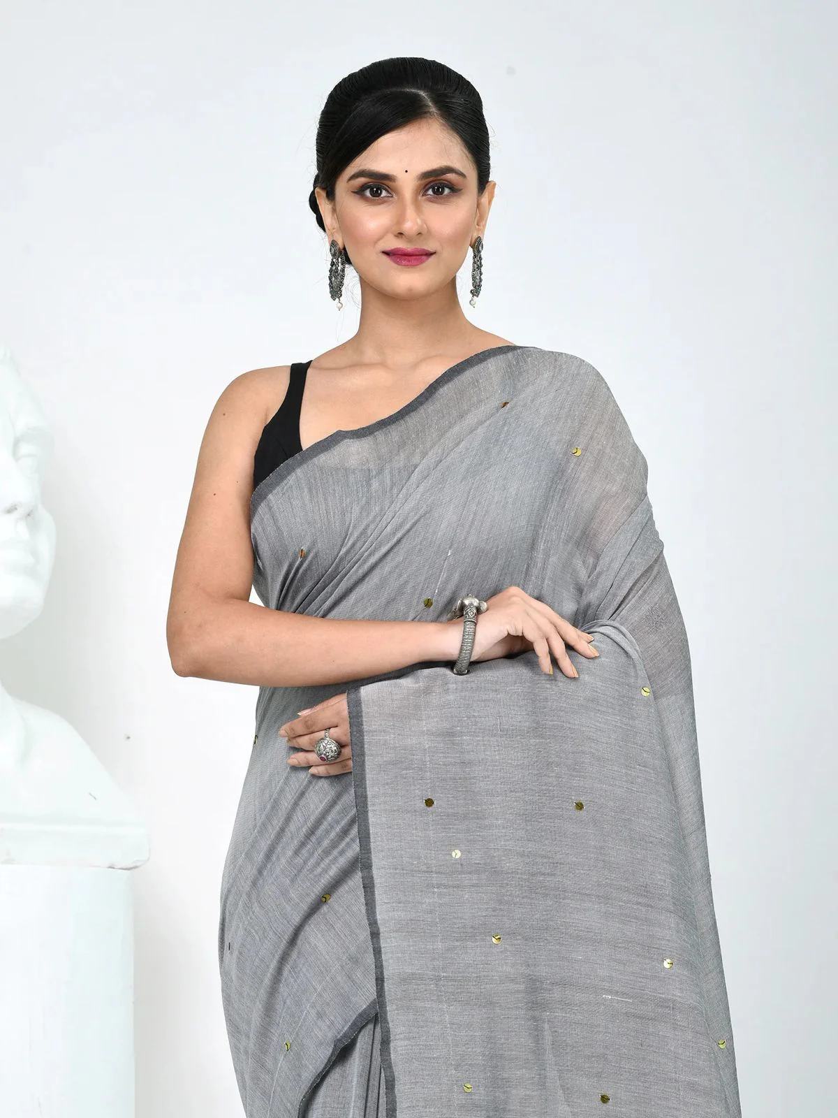 Women Cotton Sequence Saree - Image 2