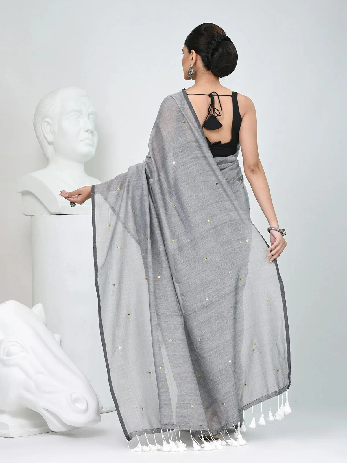 Women Cotton Sequence Saree - Image 4