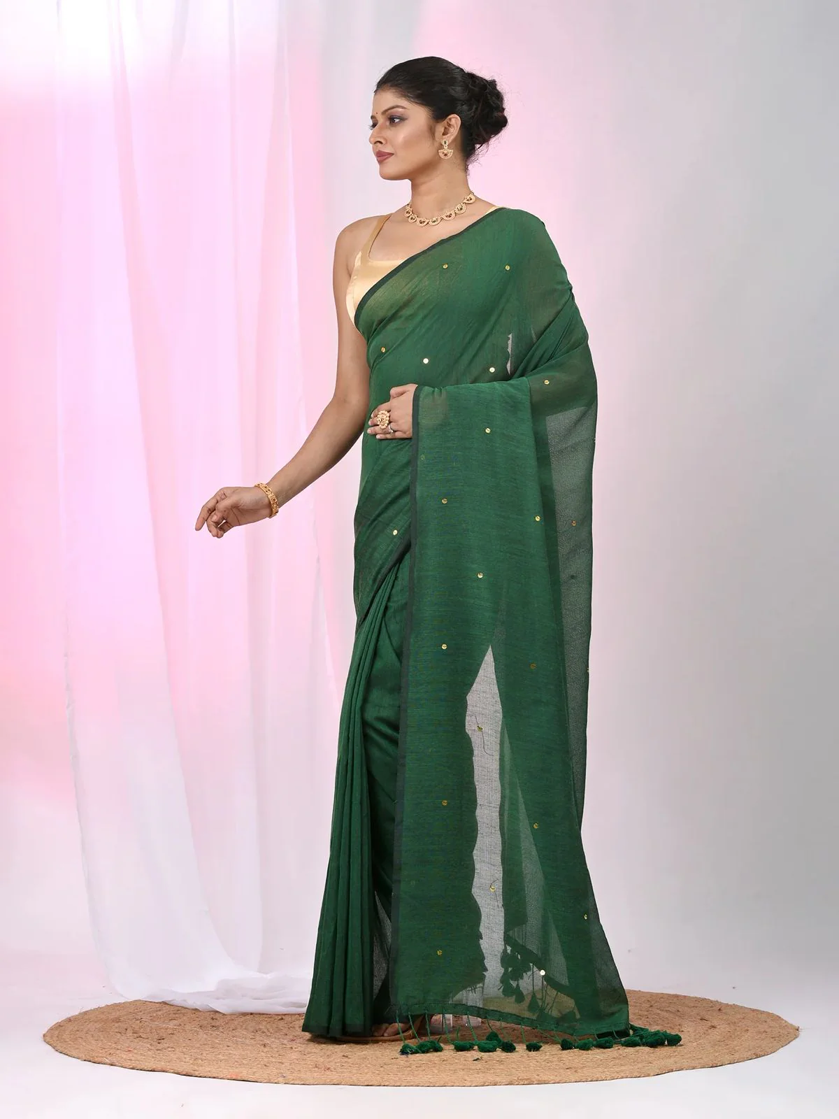 Women Cotton Sequence Saree - Image 4