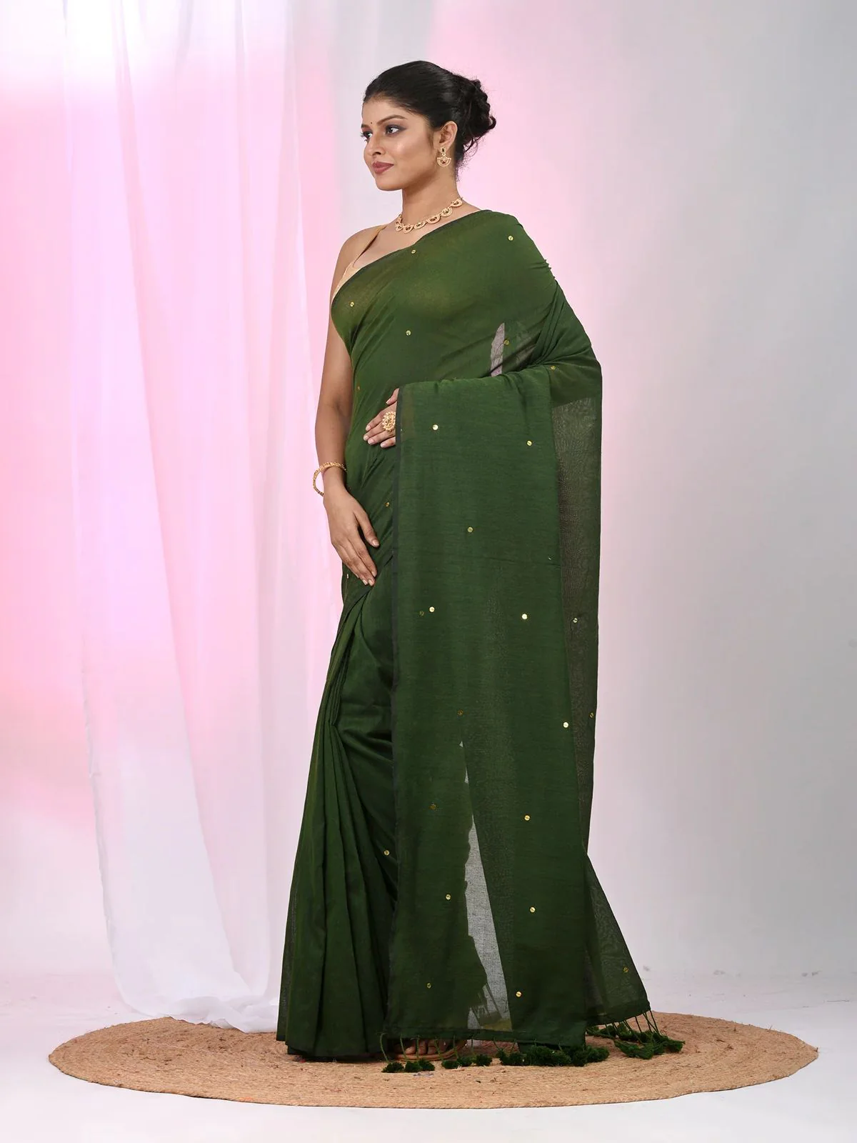 Women Cotton Sequence Saree - Image 4