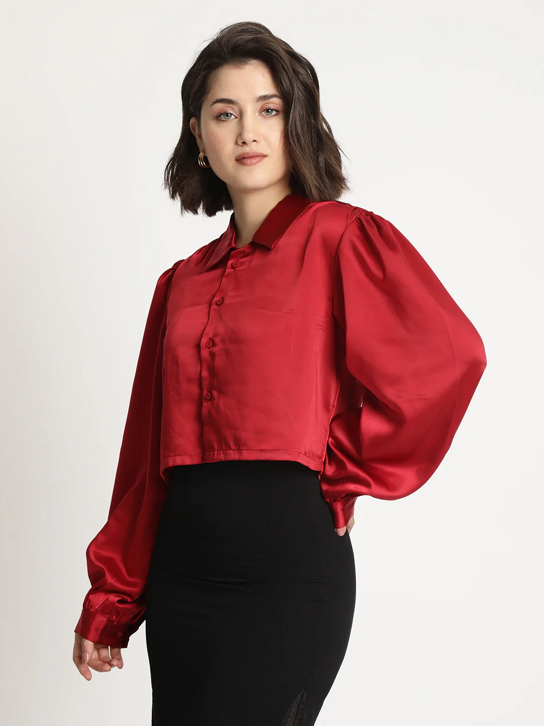 Women Cotton Shirt Style Satin Top - Image 2