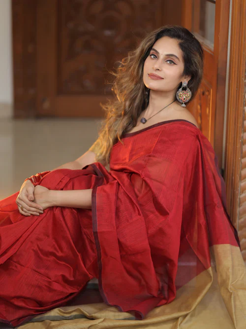 Women Cotton Silk Plain Saree - Image 3